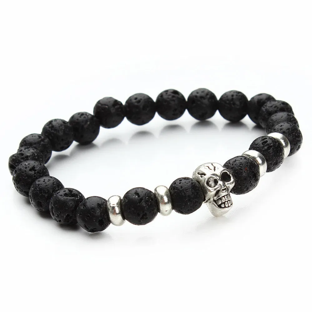 New fashion natural stones skull bracelet Lava stone beads and tiger eye stone beads men bracelet