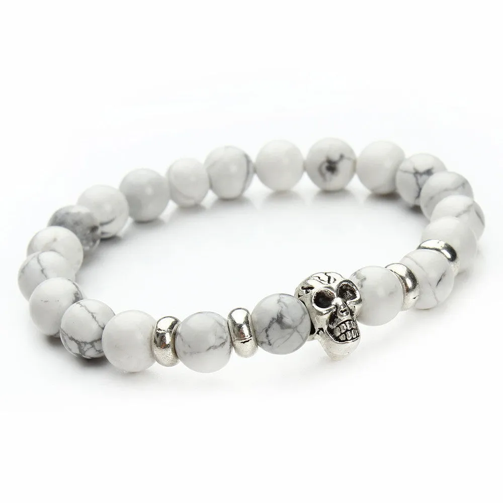 New fashion natural stones skull bracelet Lava stone beads and tiger eye stone beads men bracelet