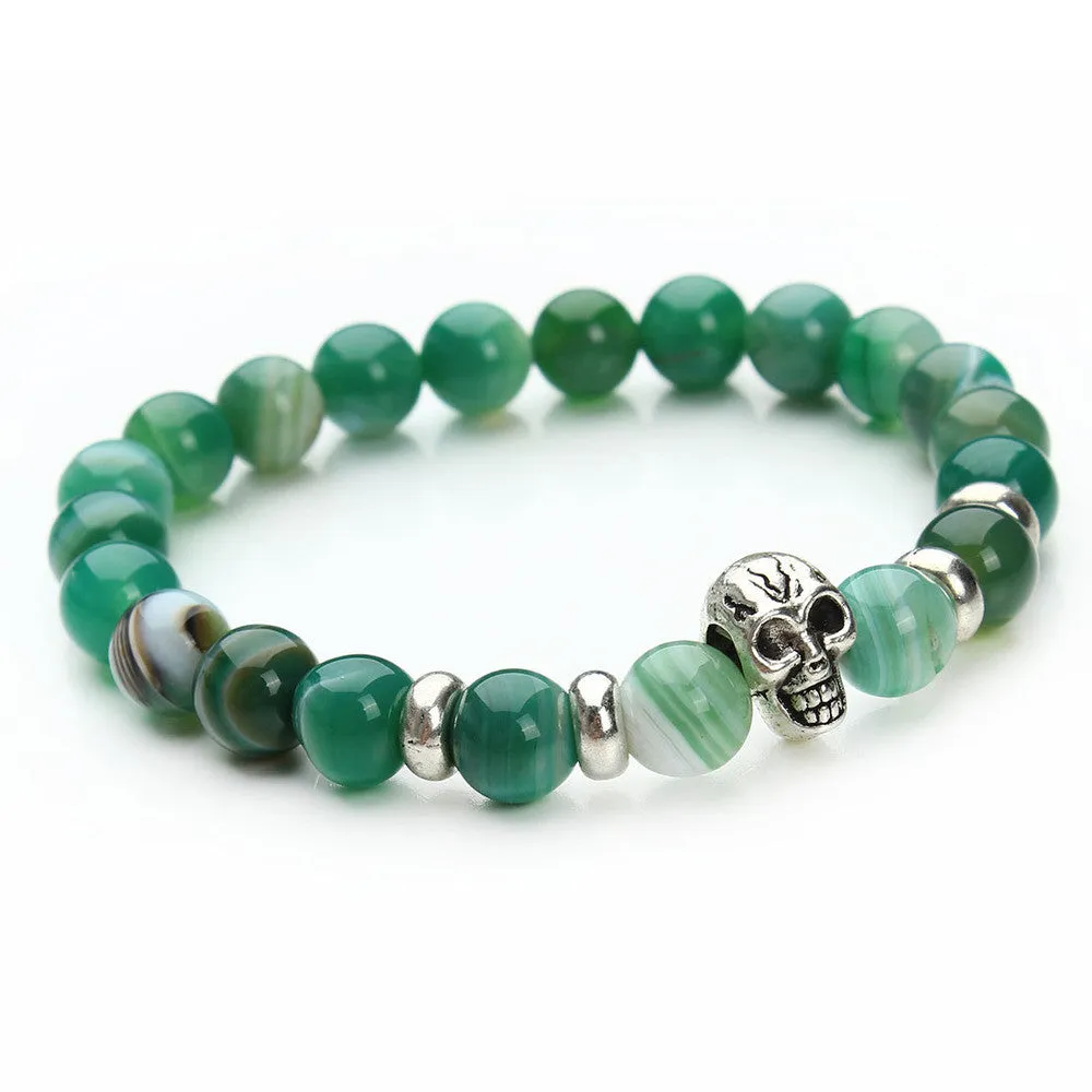 New fashion natural stones skull bracelet Lava stone beads and tiger eye stone beads men bracelet