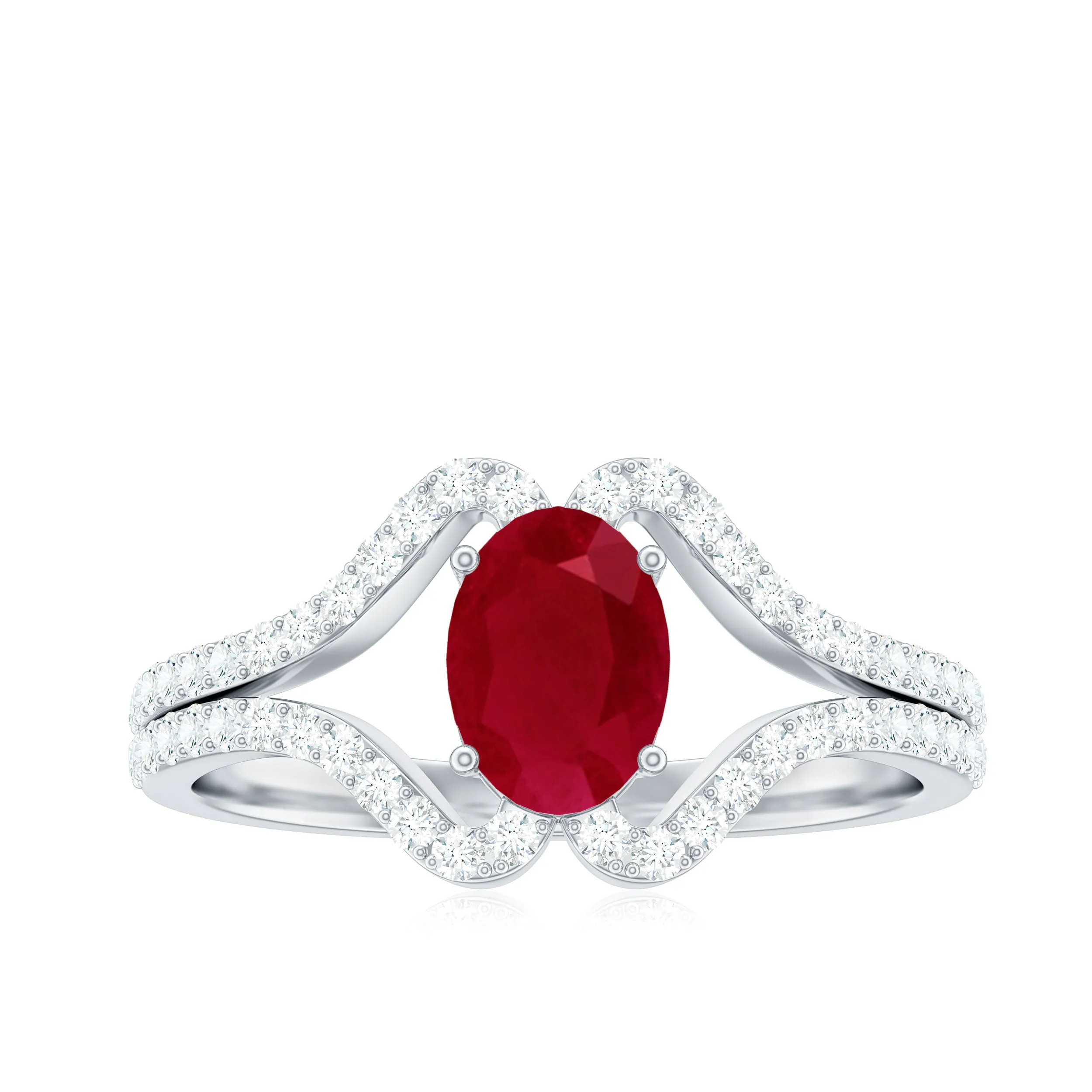 Oval Ruby Minimal Split Shank Ring with Diamond