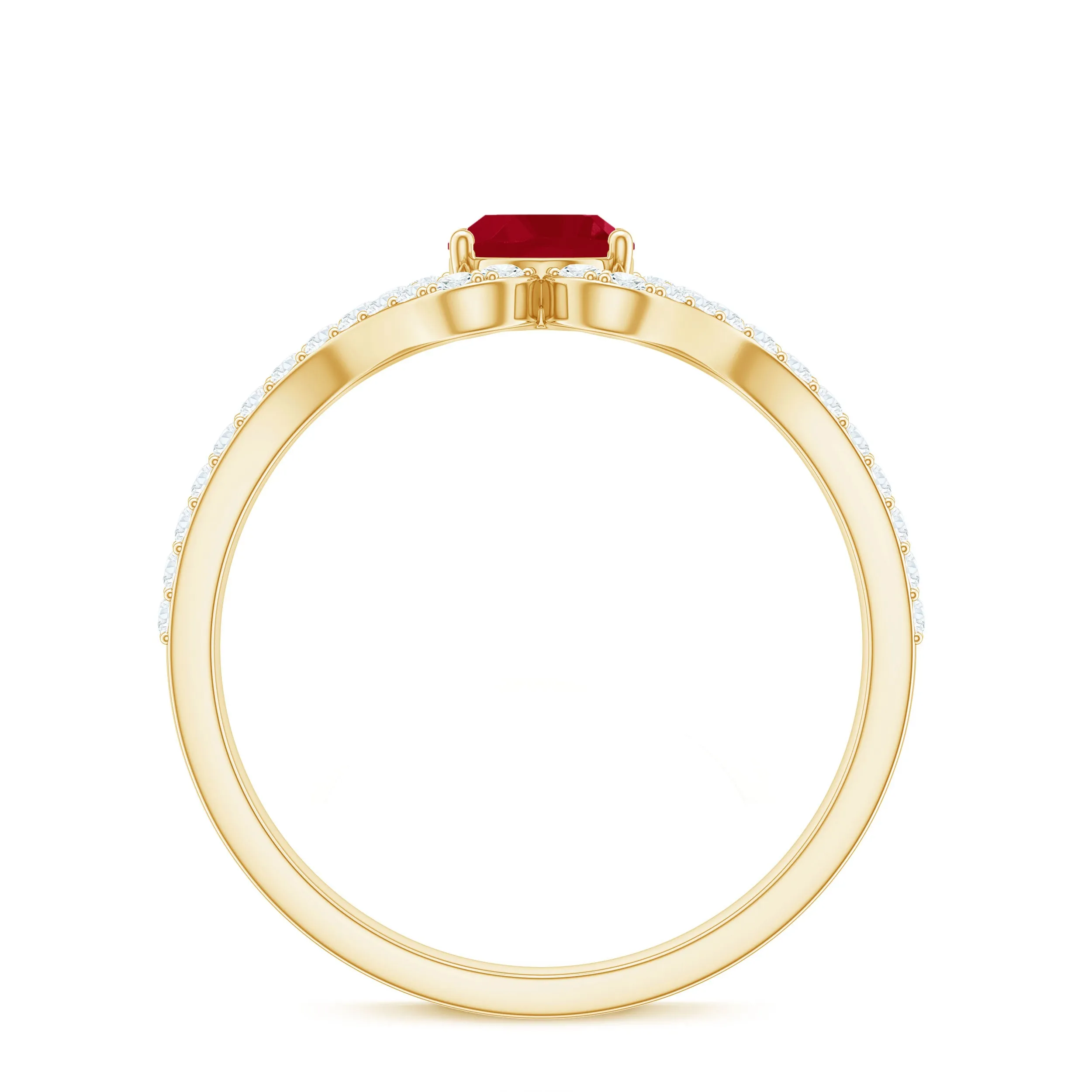 Oval Ruby Minimal Split Shank Ring with Diamond