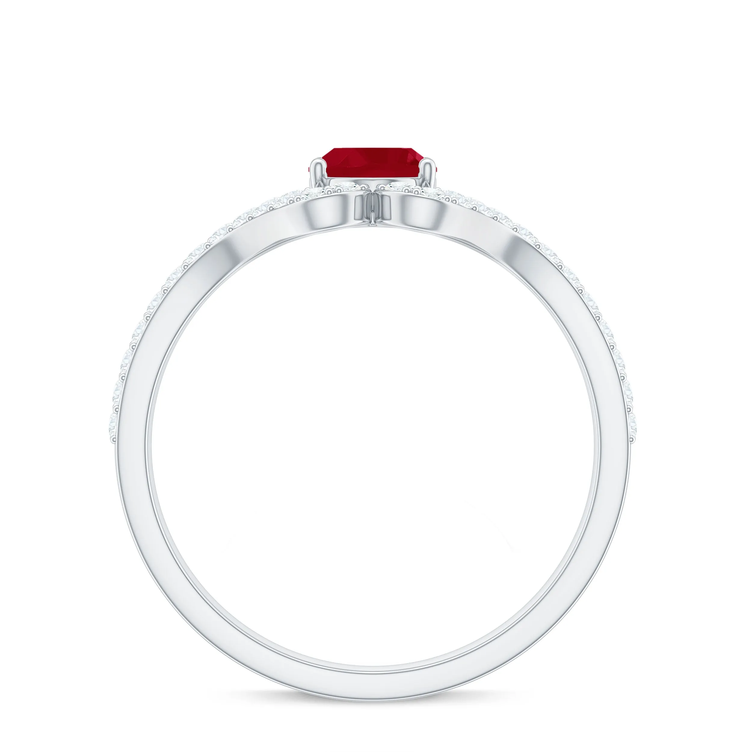 Oval Ruby Minimal Split Shank Ring with Diamond