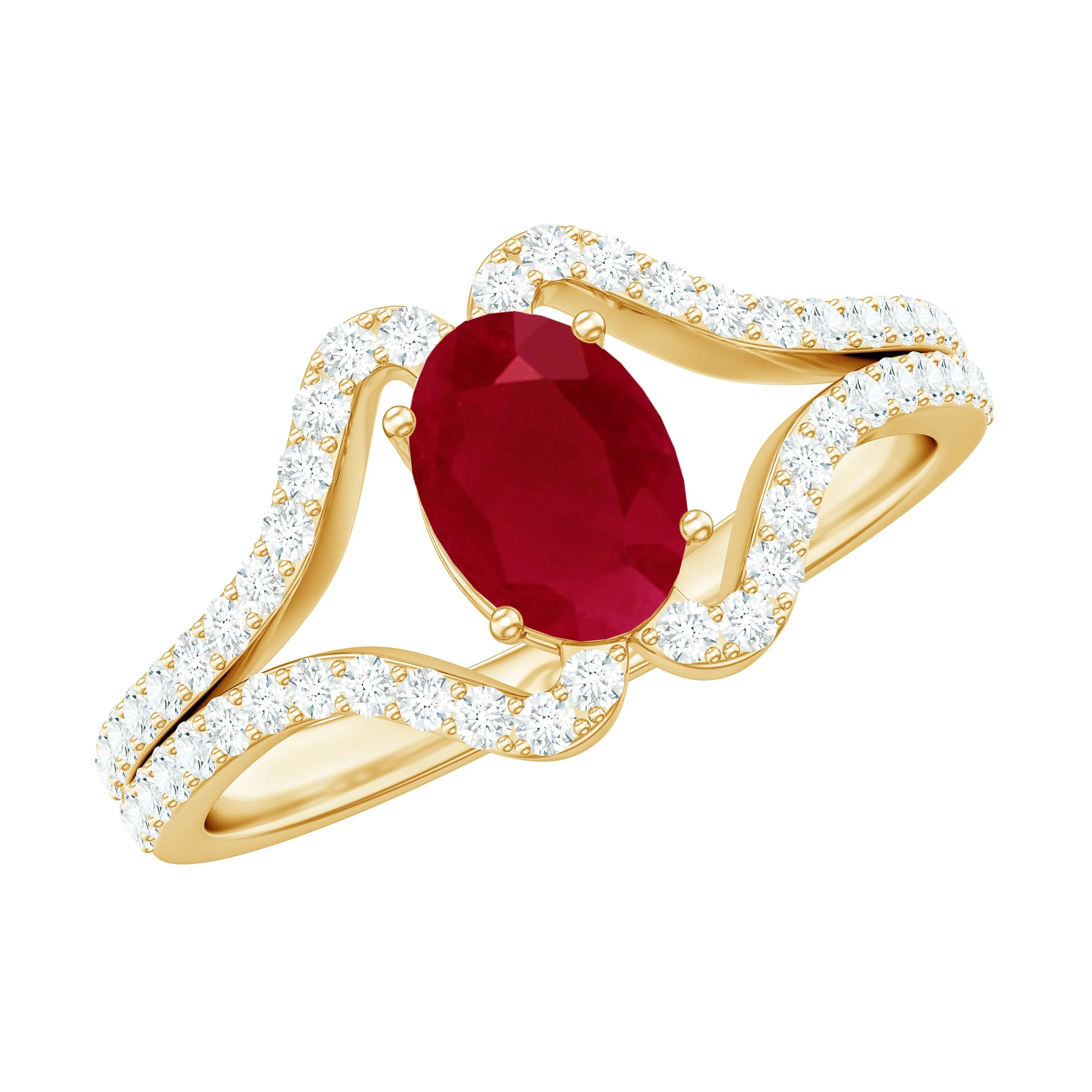 Oval Ruby Minimal Split Shank Ring with Diamond