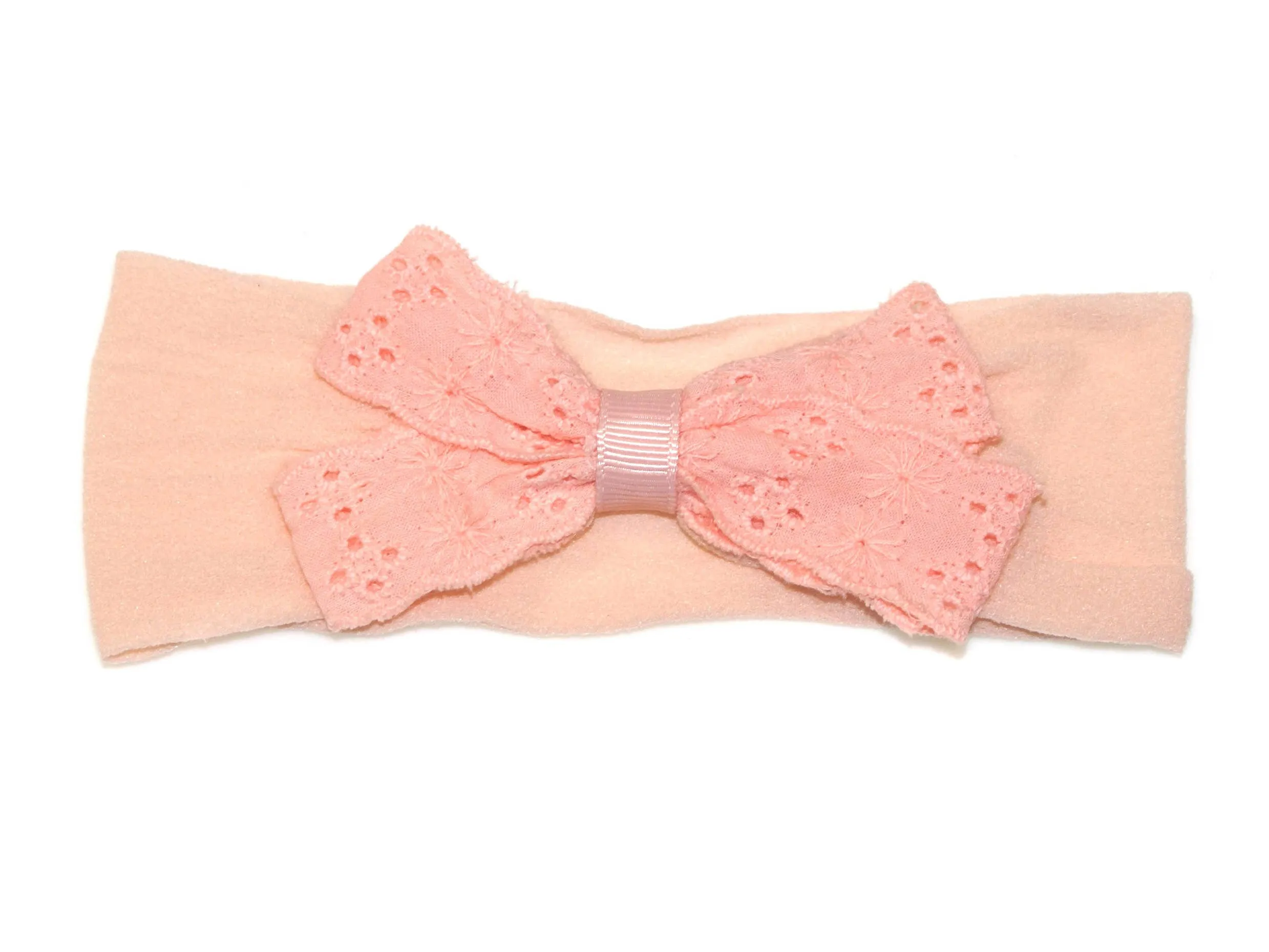 Peach Broderie Bow Headband