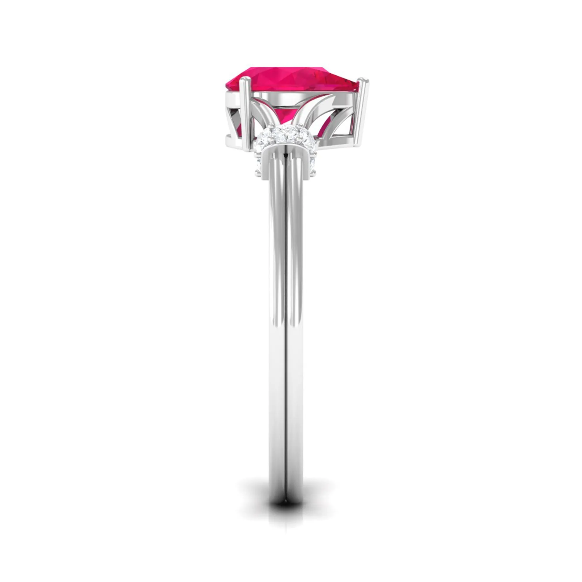 Pear Ruby Solitaire Ring with Diamond in Split Shank