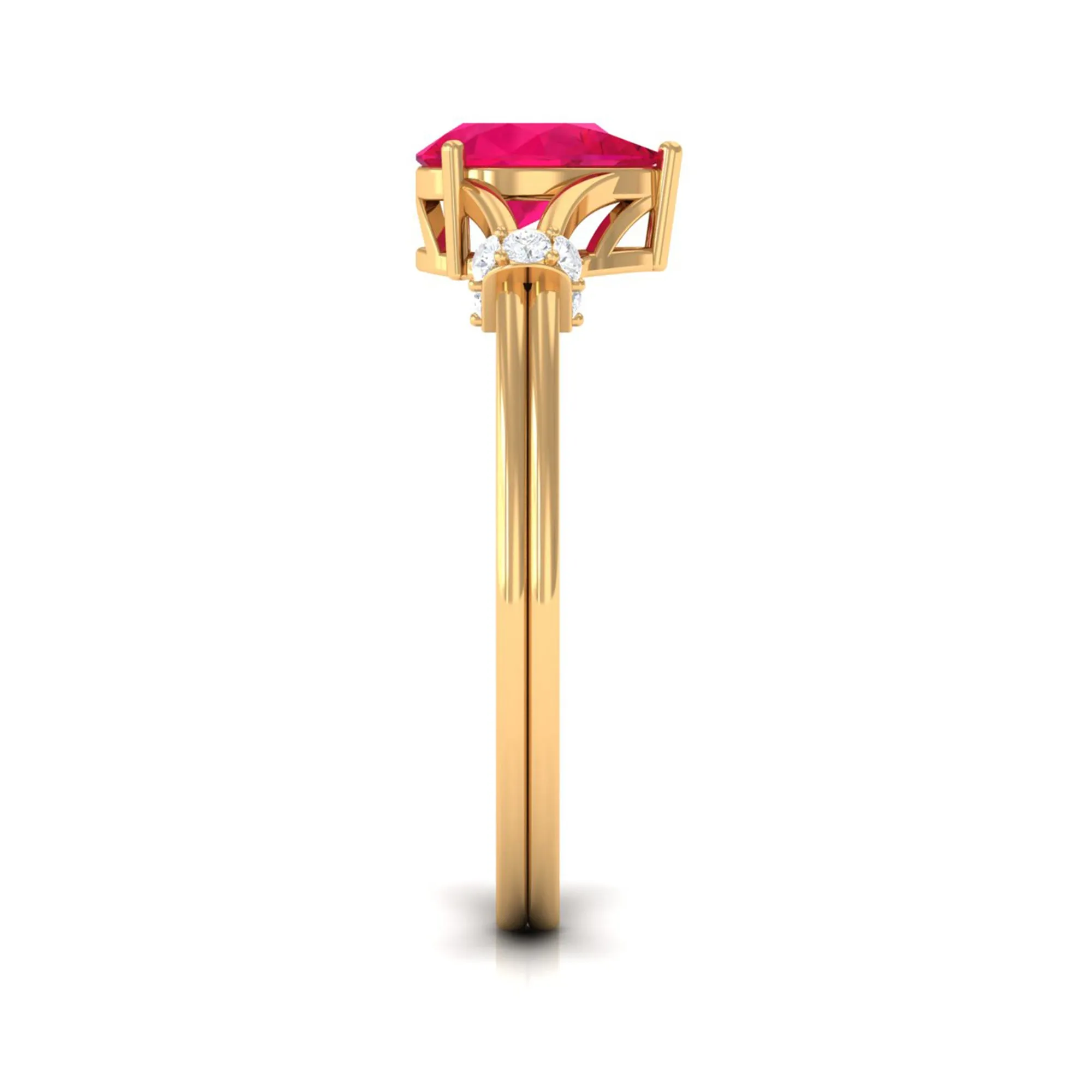 Pear Ruby Solitaire Ring with Diamond in Split Shank