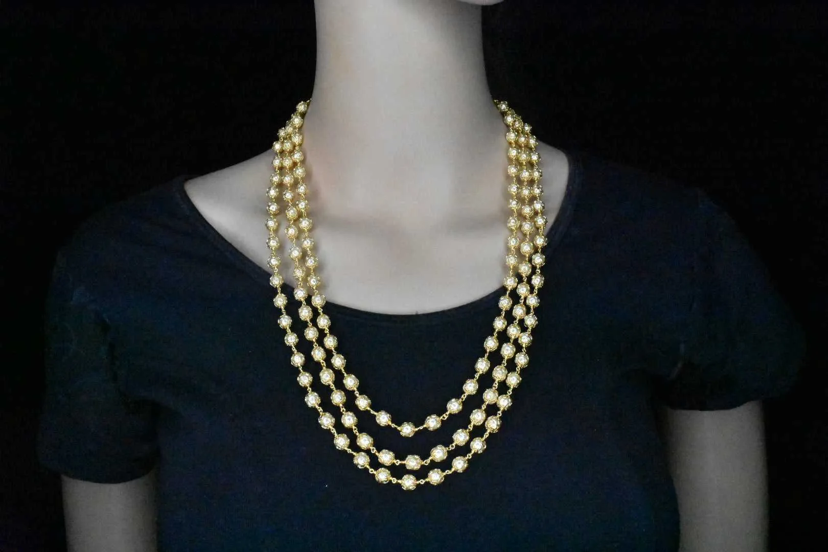 Pearl Beaded Triple Layer Mala Necklace