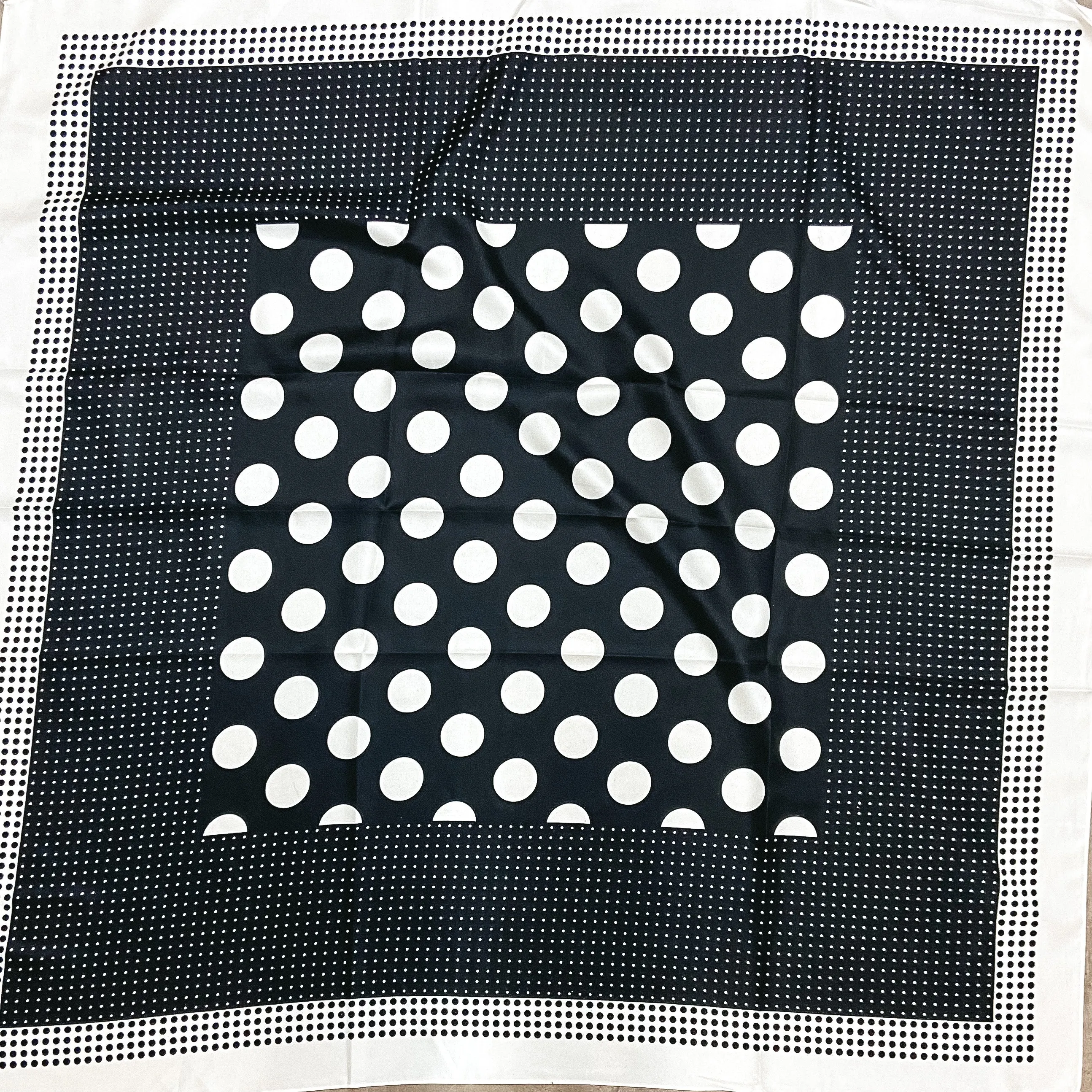 Polka Dot Print Square Scarf in Ivory and Black