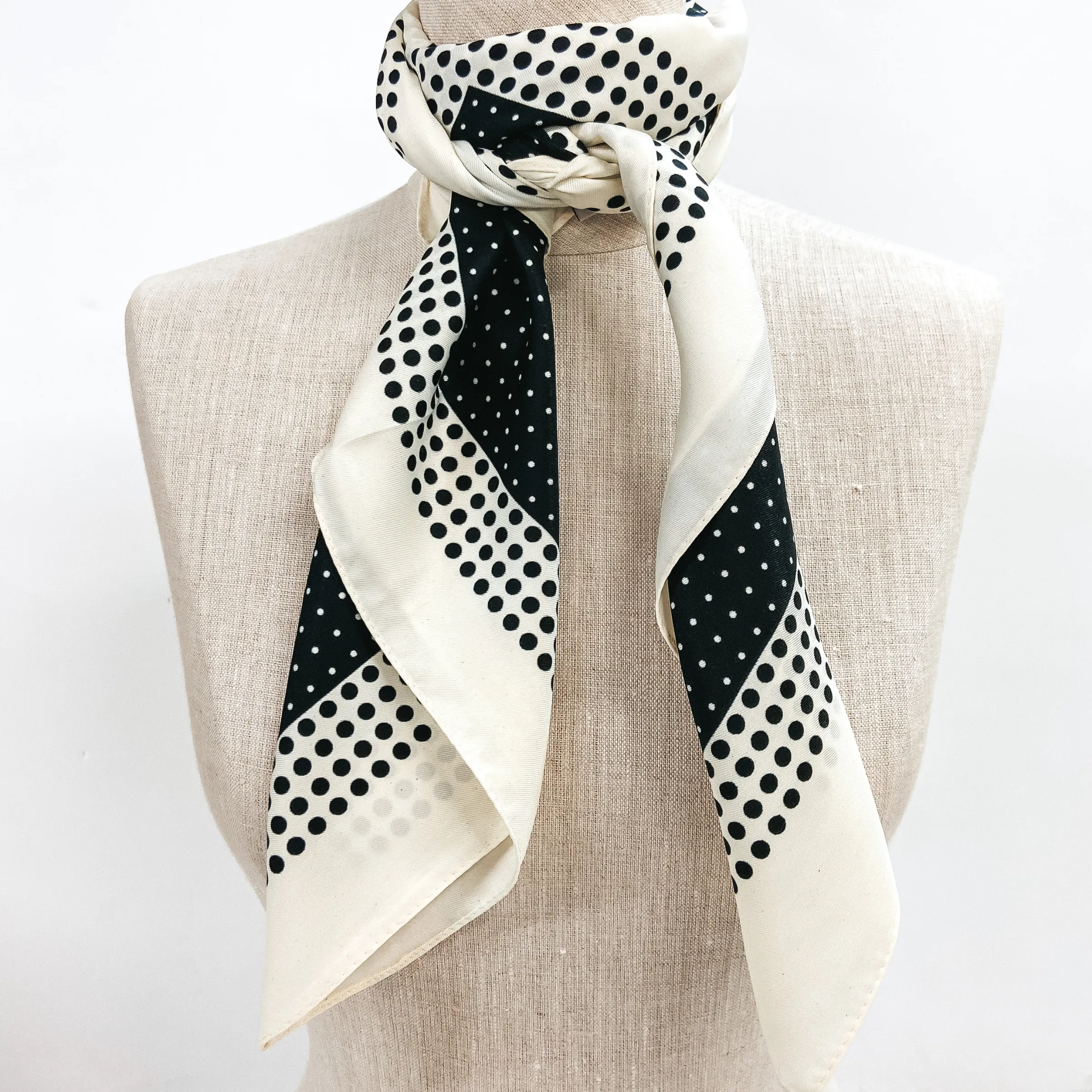 Polka Dot Print Square Scarf in Ivory and Black