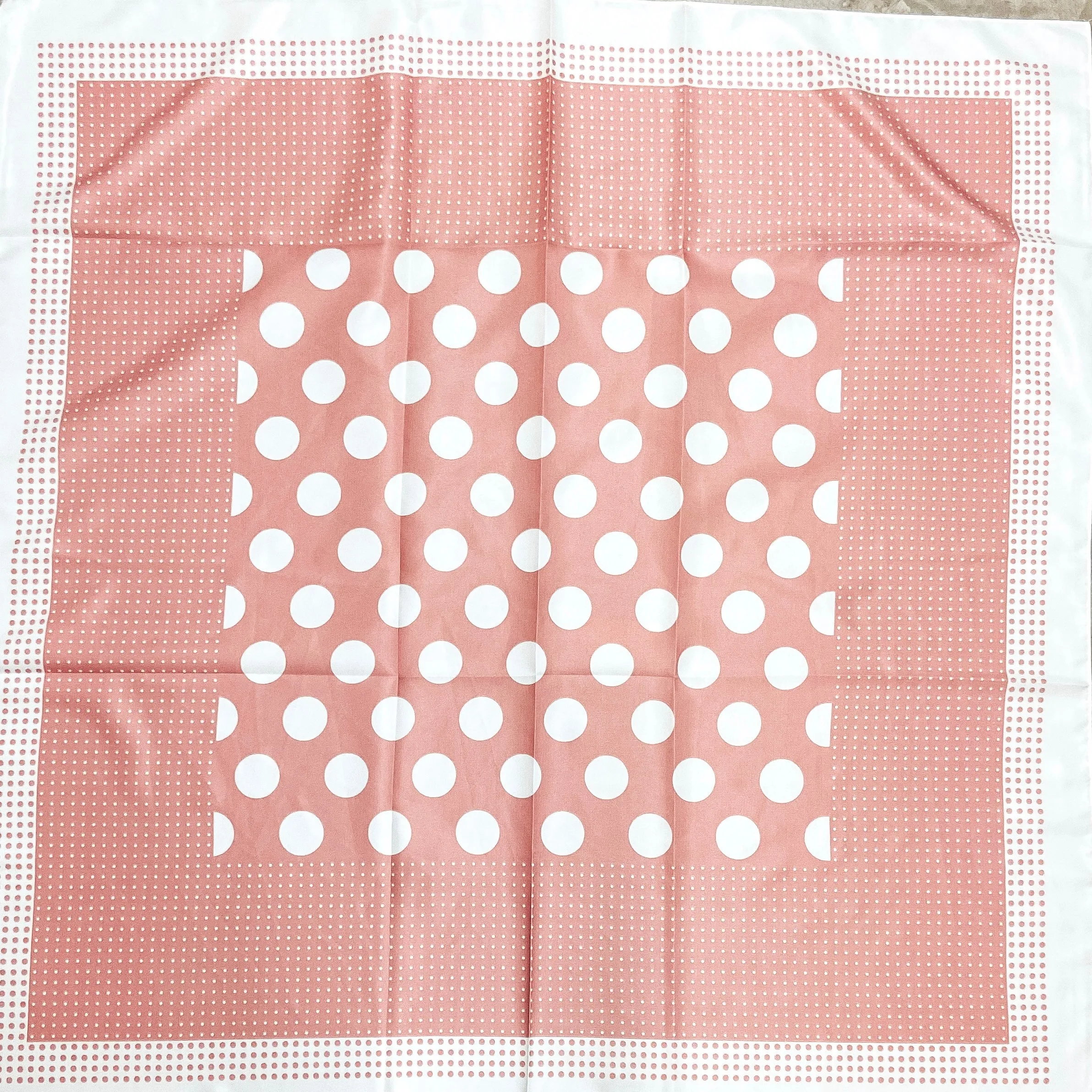 Polka Dot Print Square Scarf in Ivory and Pink