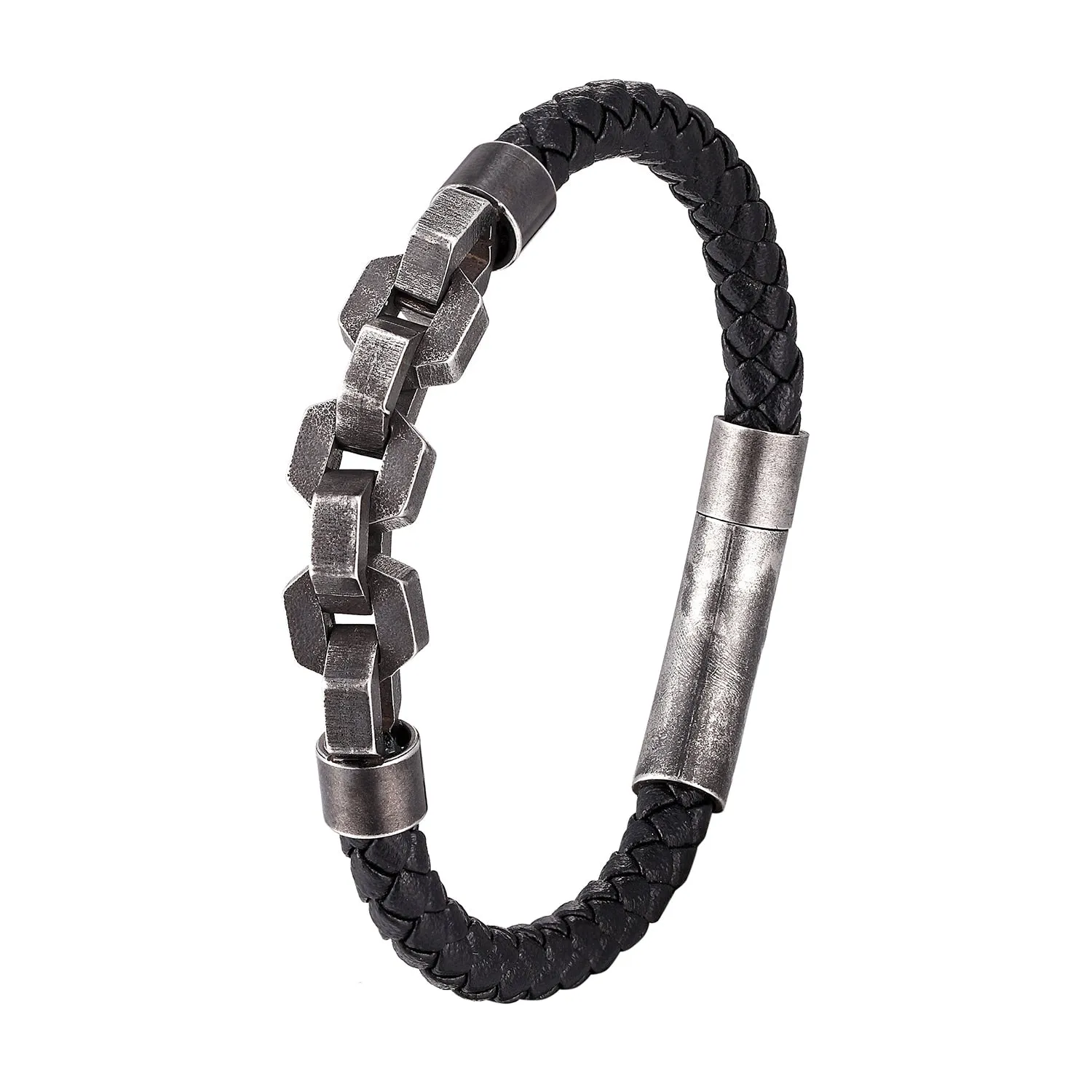 Punk Brushed Bike Chain Leather Bracelet Oxidized Dark Bicycle Chain