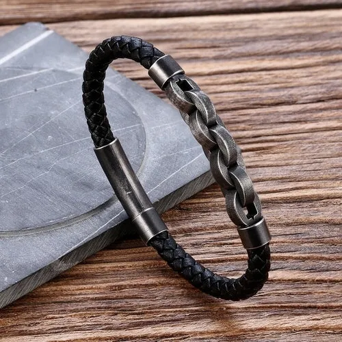 Punk Brushed Bike Chain Leather Bracelet Oxidized Dark Bicycle Chain