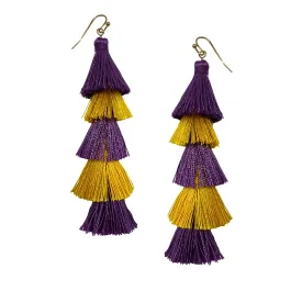 Purple & Yellow Layered Tassel Earrings (Pair)