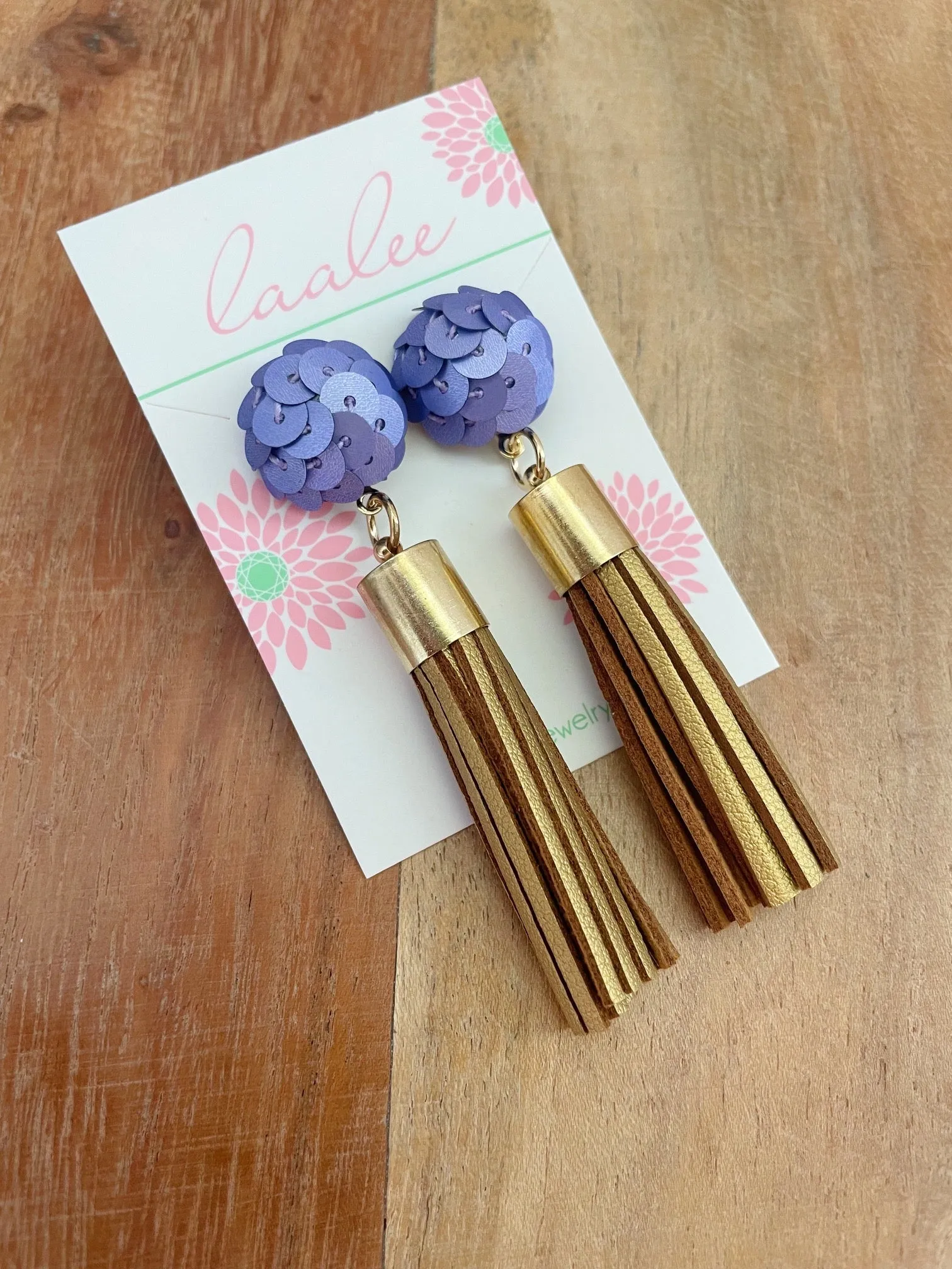 Purple   Gold Sequin Tassel Earrings