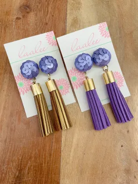 Purple   Gold Sequin Tassel Earrings