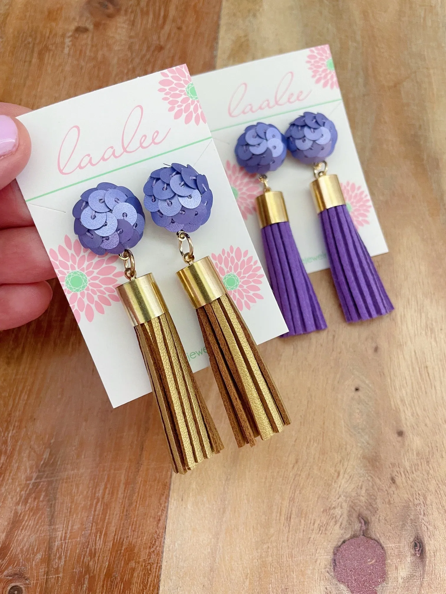 Purple   Gold Sequin Tassel Earrings