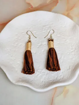 "Aurora Mini" Brown Mix with Beige Contrast Wrap Tassel Earrings