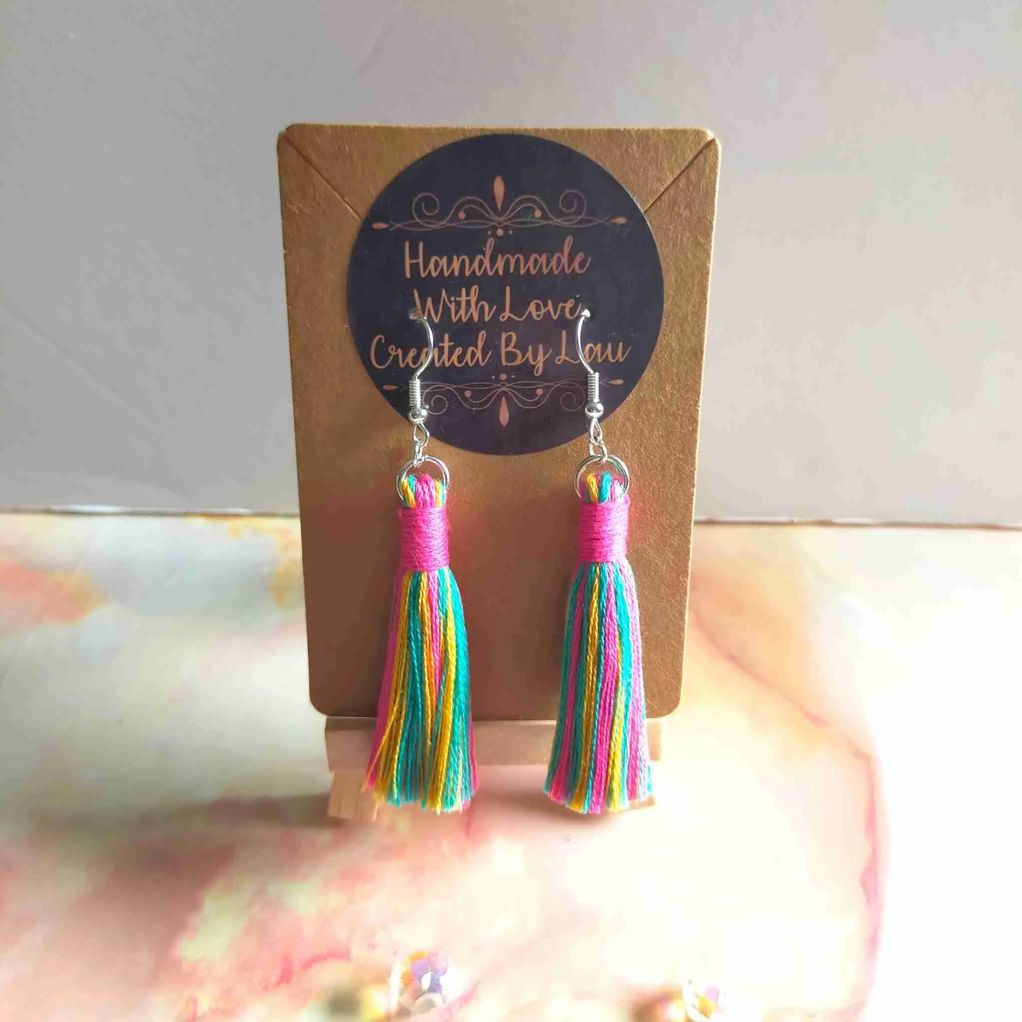 "Fallon Mini" Aqua, Yellow & Pink Mix Tassel Earrings