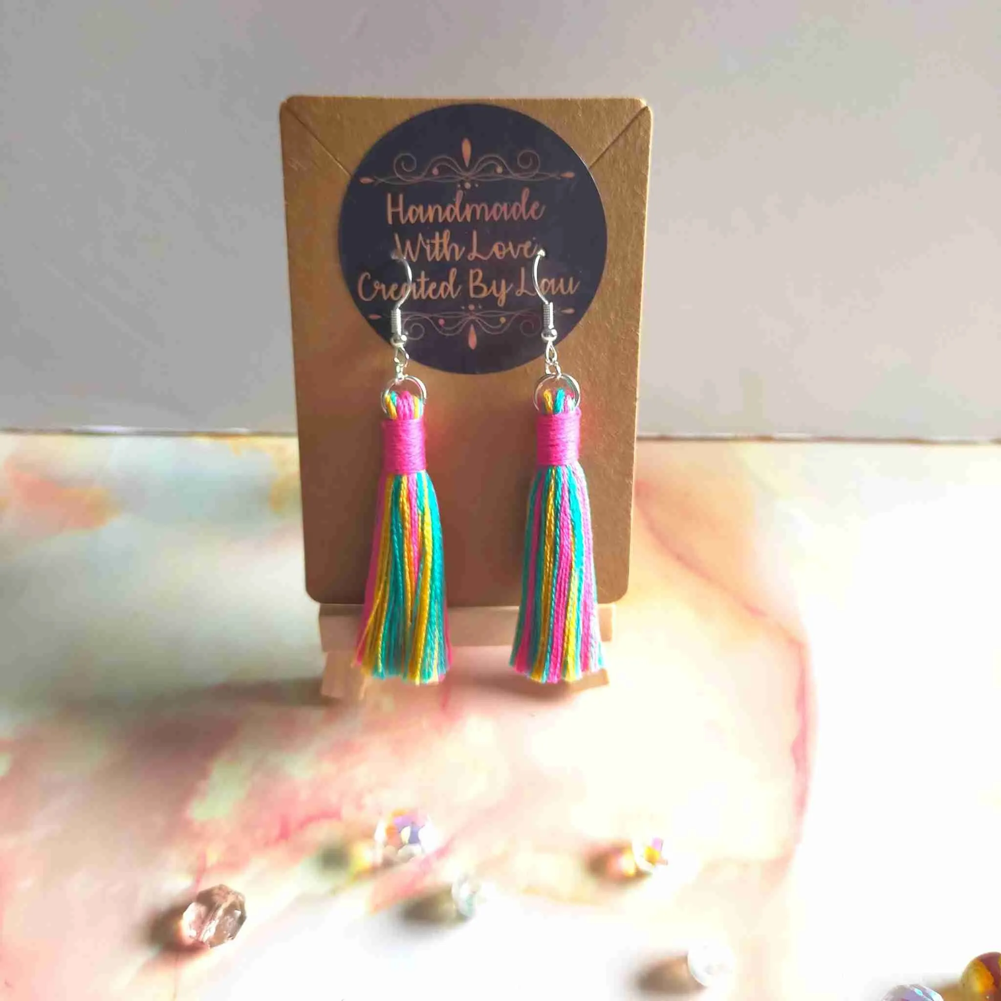 "Fallon Mini" Aqua, Yellow & Pink Mix Tassel Earrings