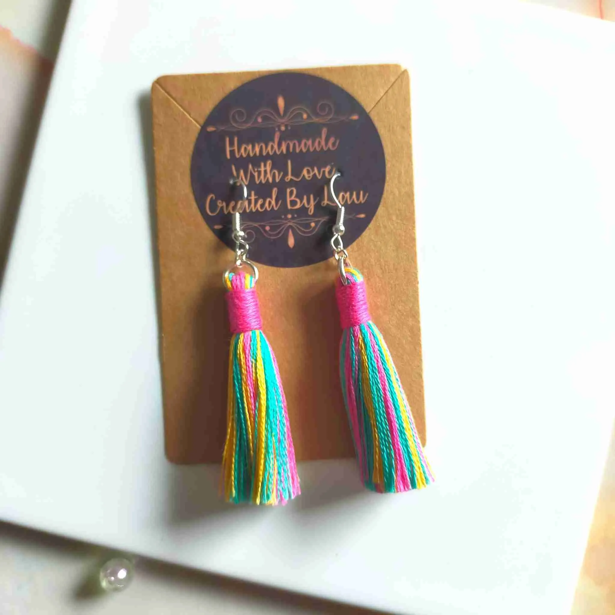 "Fallon Mini" Aqua, Yellow & Pink Mix Tassel Earrings