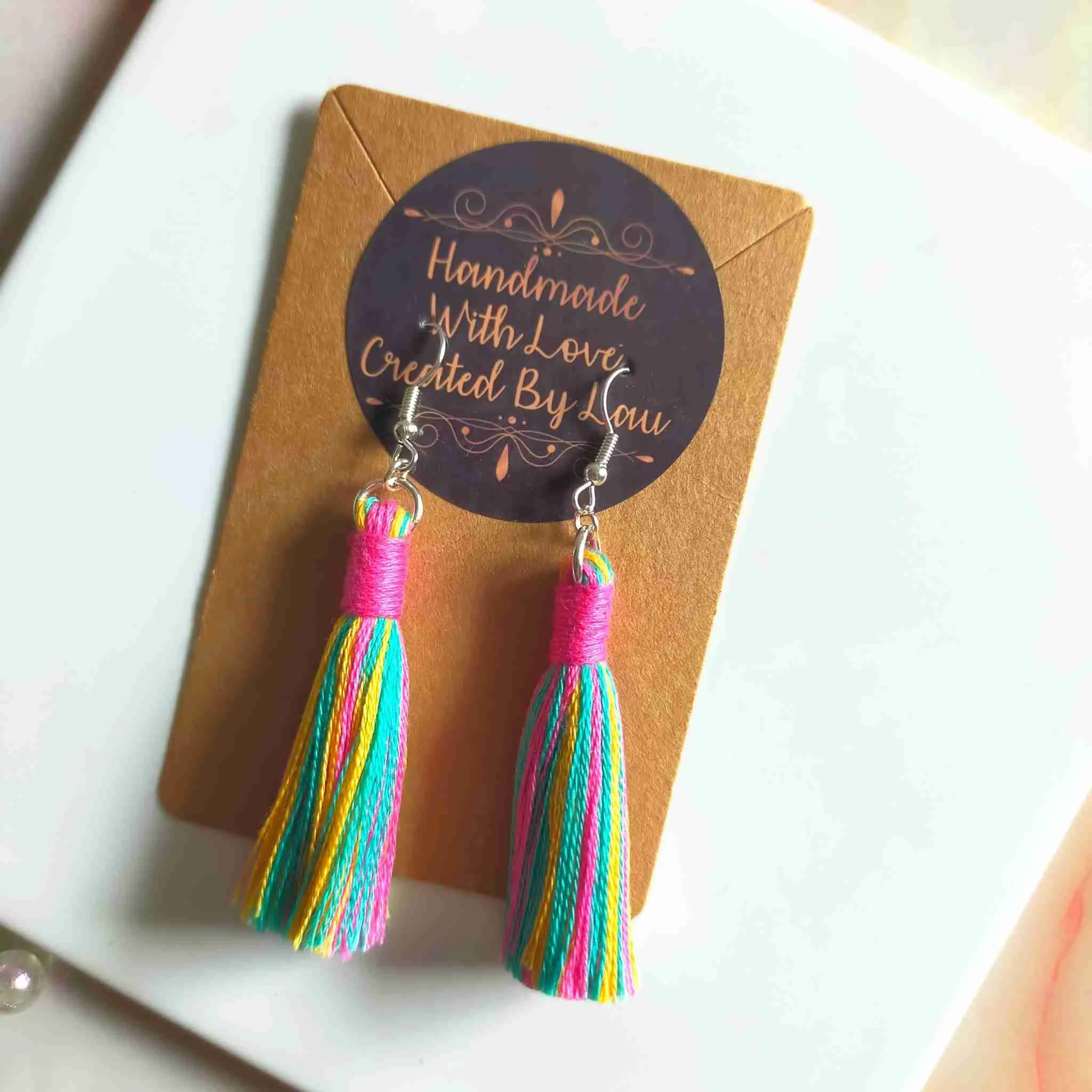 "Fallon Mini" Aqua, Yellow & Pink Mix Tassel Earrings