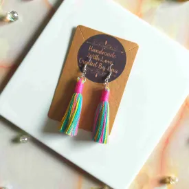 "Fallon Mini" Aqua, Yellow & Pink Mix Tassel Earrings