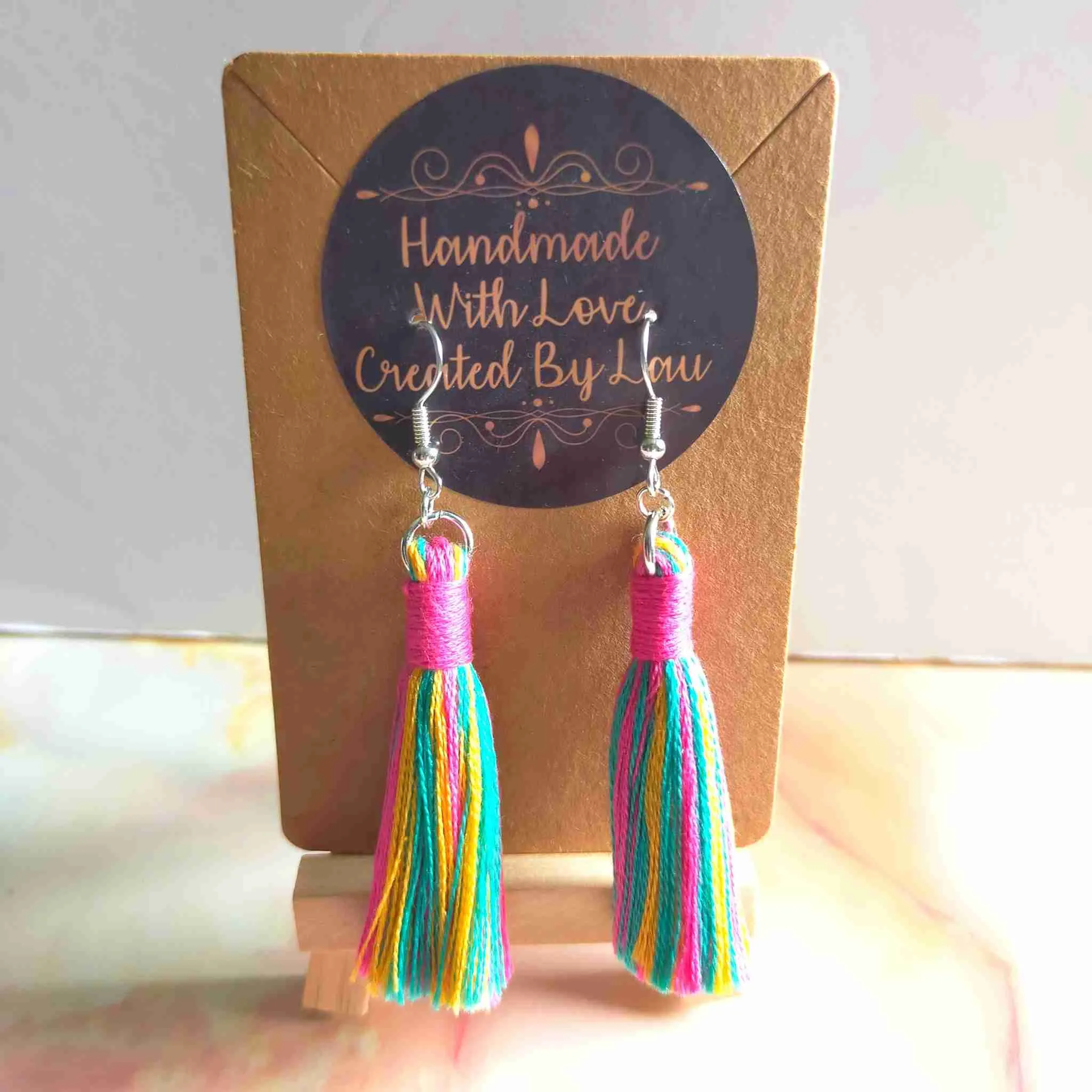 "Fallon Mini" Aqua, Yellow & Pink Mix Tassel Earrings