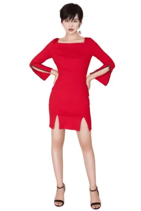 Red Zipper-Cuffs Dress