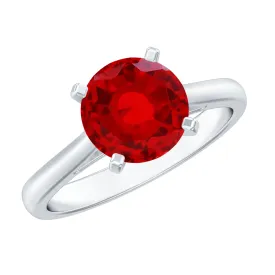 Round Lab Grown Ruby Solitaire Engagement Ring