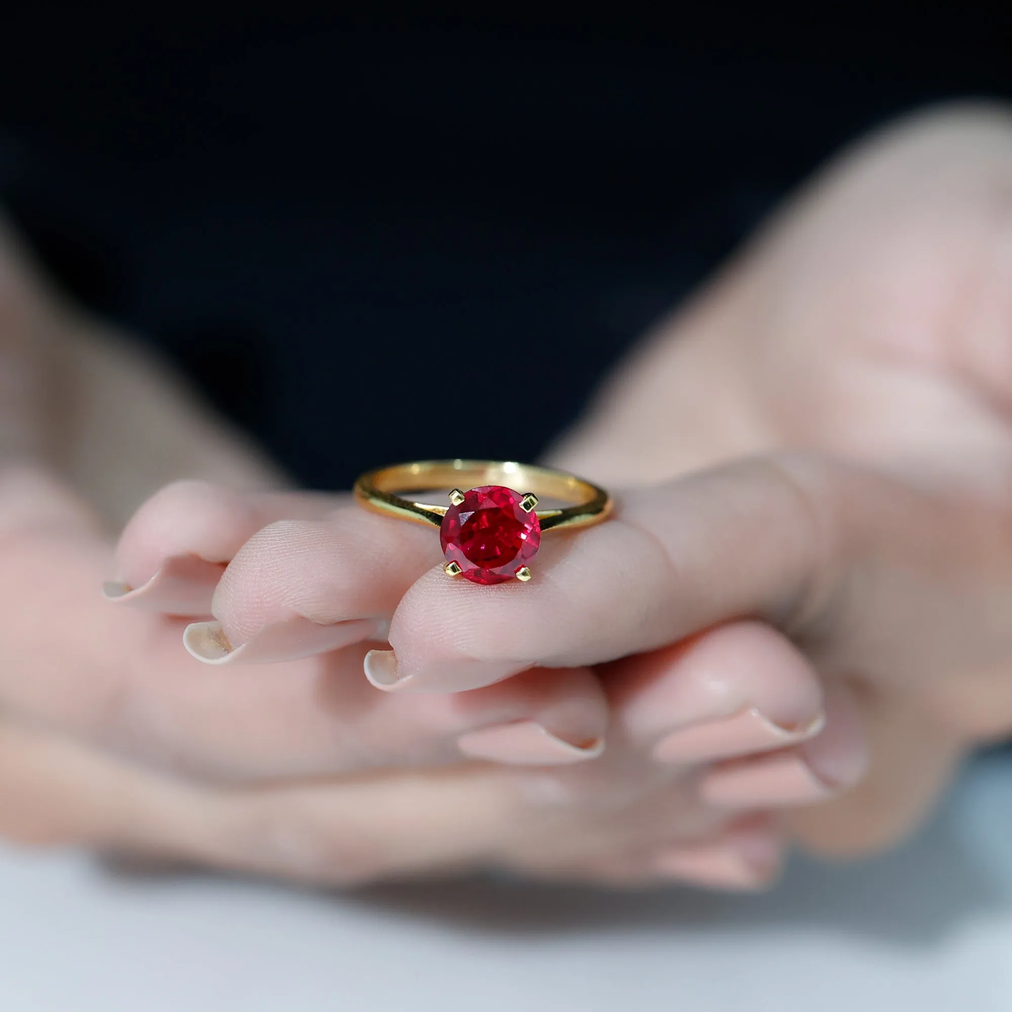 Round Lab Grown Ruby Solitaire Engagement Ring