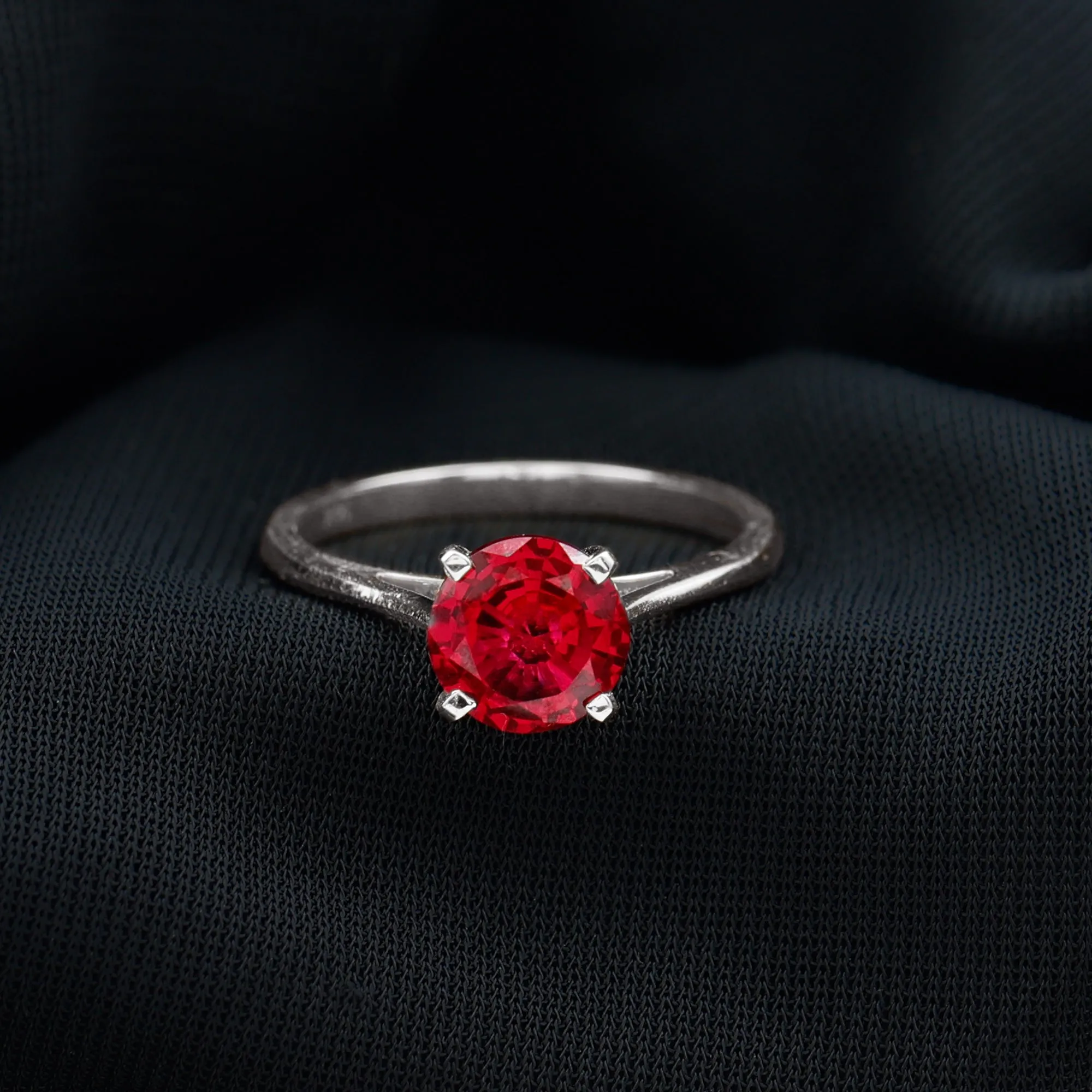 Round Lab Grown Ruby Solitaire Engagement Ring