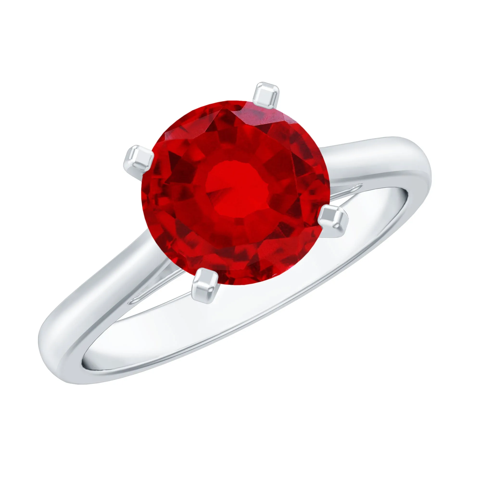 Round Lab Grown Ruby Solitaire Engagement Ring