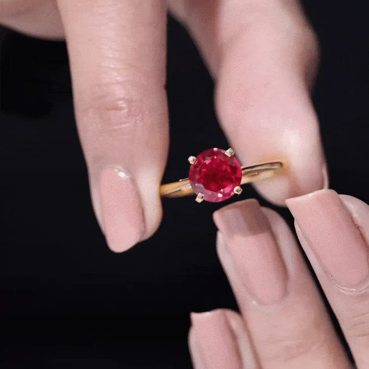 Round Lab Grown Ruby Solitaire Engagement Ring