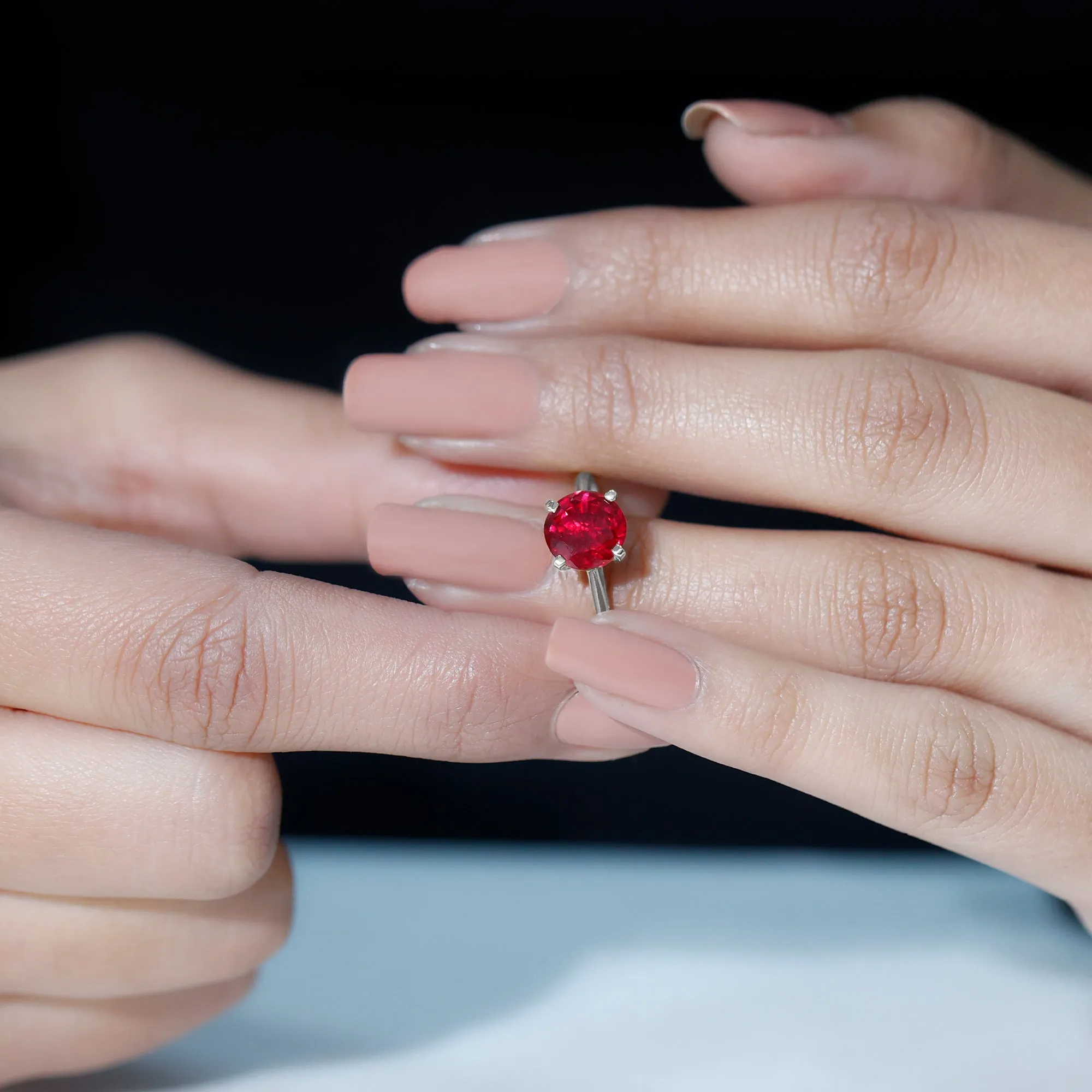 Round Lab Grown Ruby Solitaire Engagement Ring