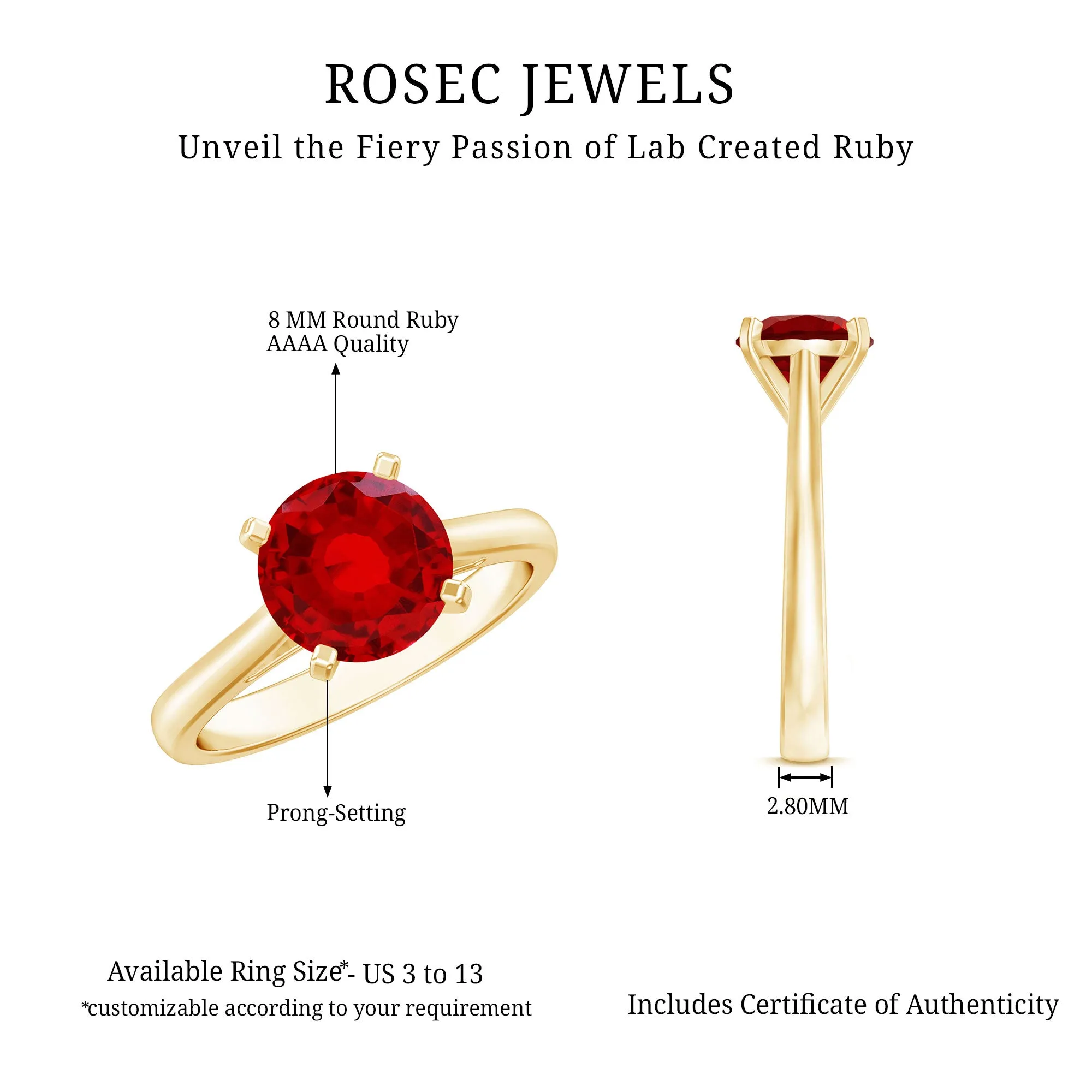 Round Lab Grown Ruby Solitaire Engagement Ring