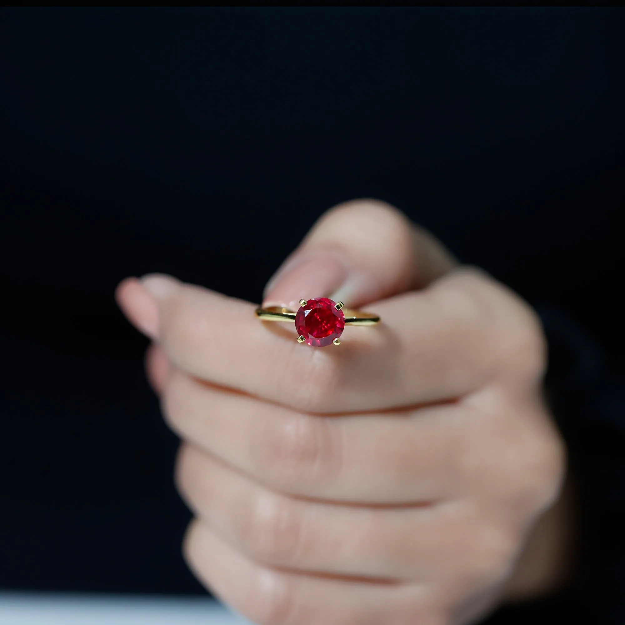 Round Lab Grown Ruby Solitaire Engagement Ring