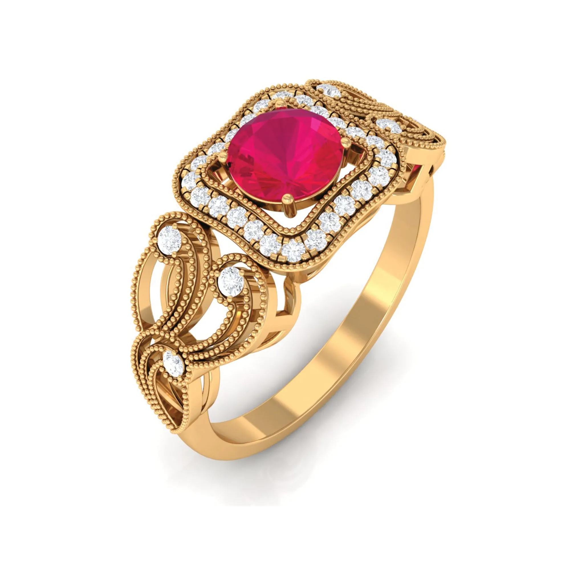 Ruby Vintage Engagement Ring with Diamond