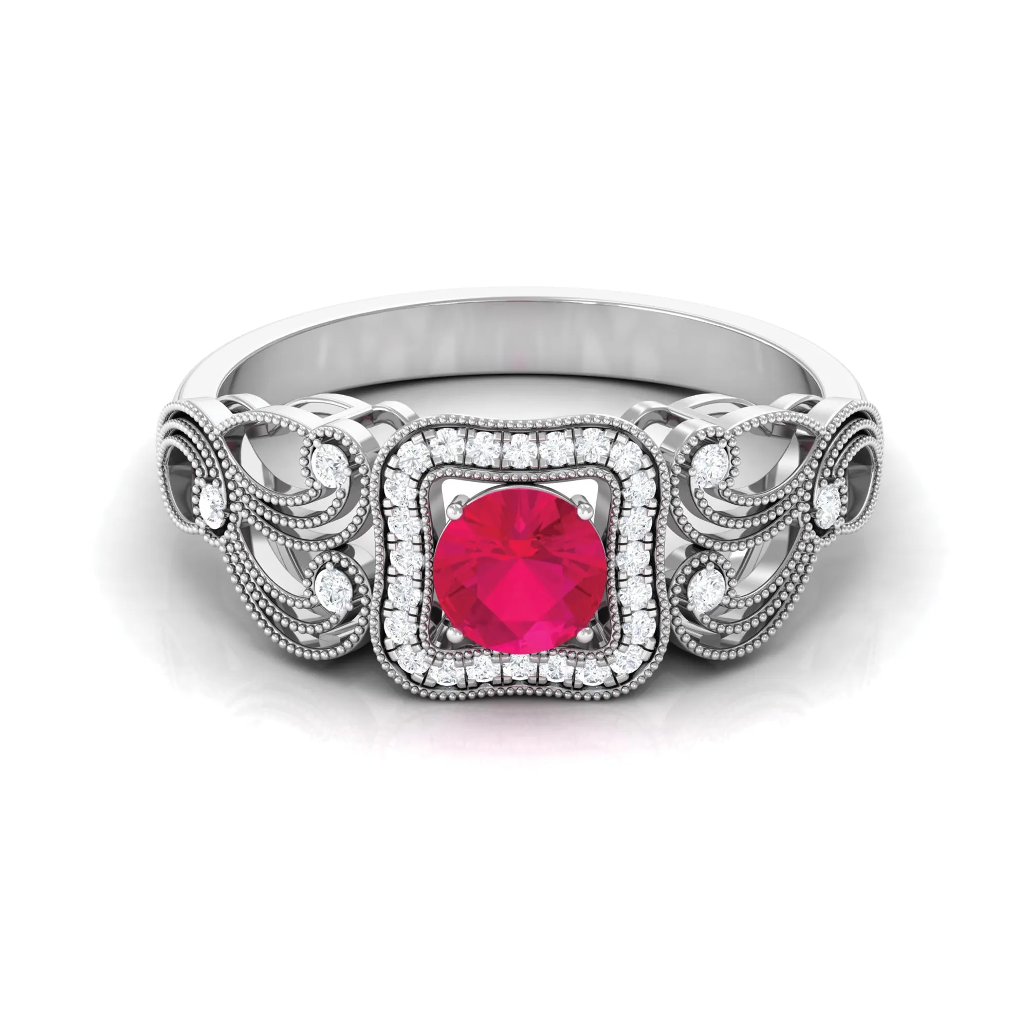 Ruby Vintage Engagement Ring with Diamond