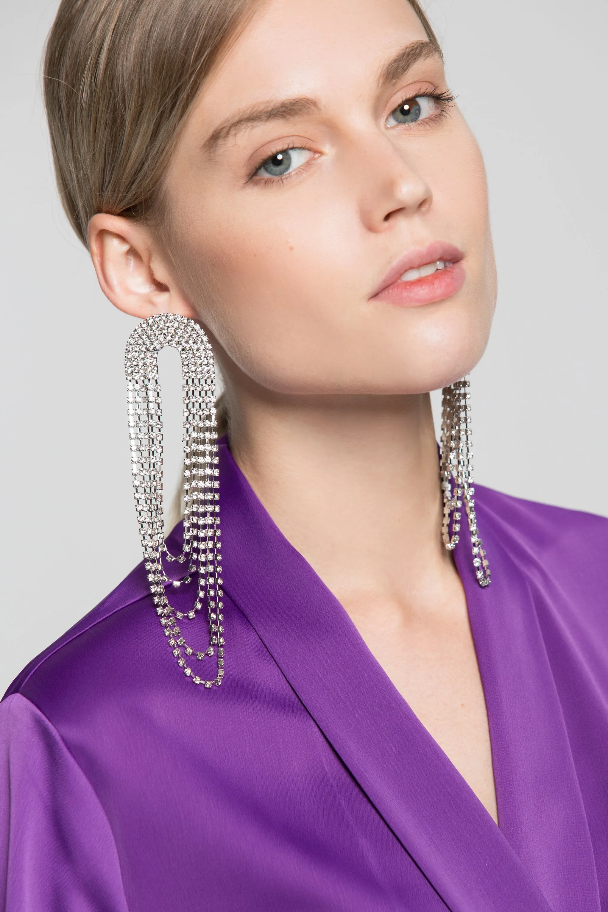 Semi Circular Diamond Studded Drop Earrings