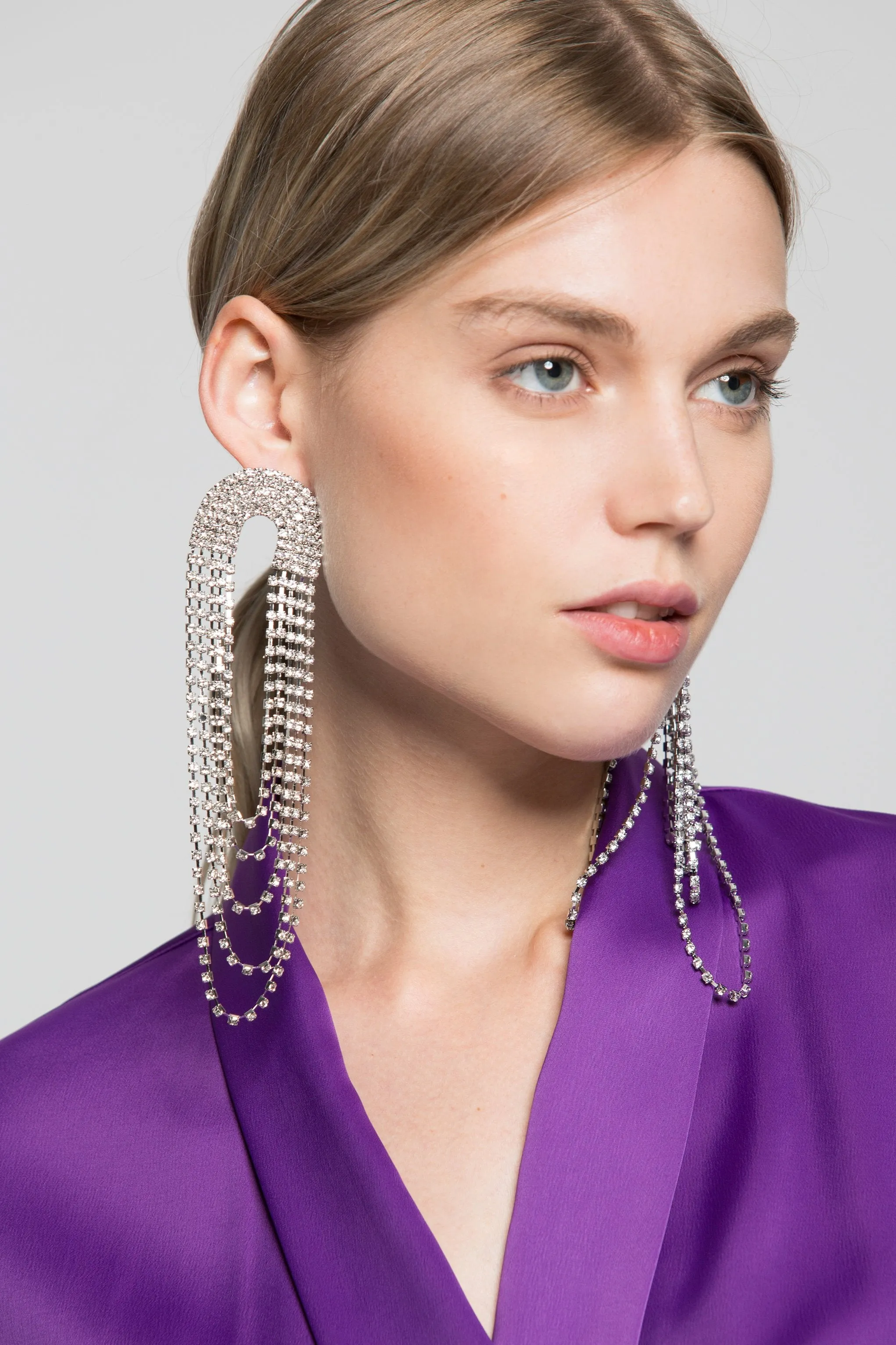 Semi Circular Diamond Studded Drop Earrings