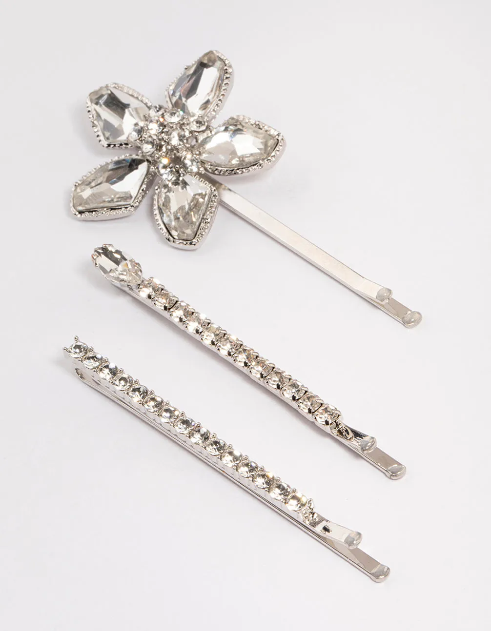 Silver Diamante Flutter Flower Hair Clip Pack