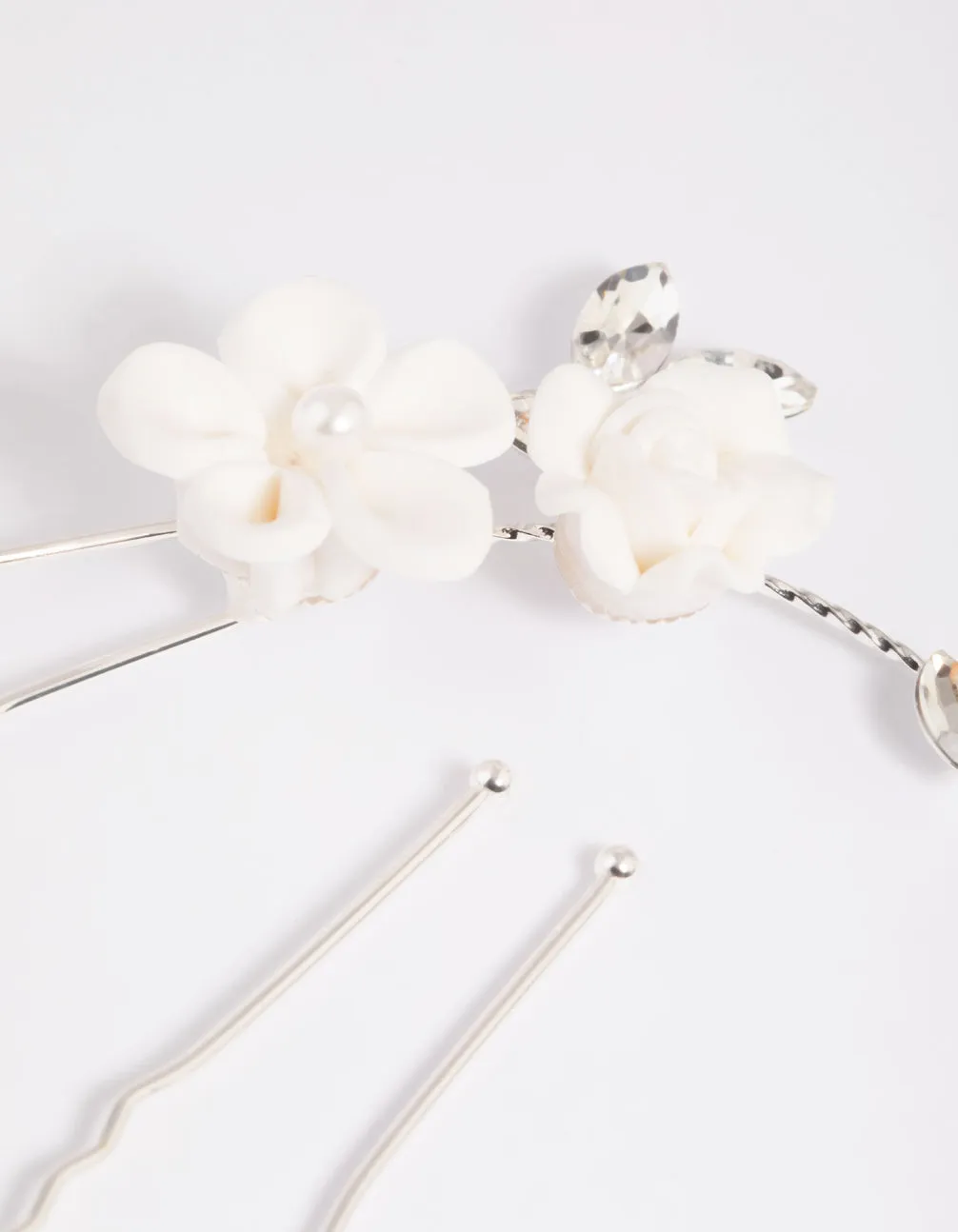 Silver Floral Hair Pin Pack