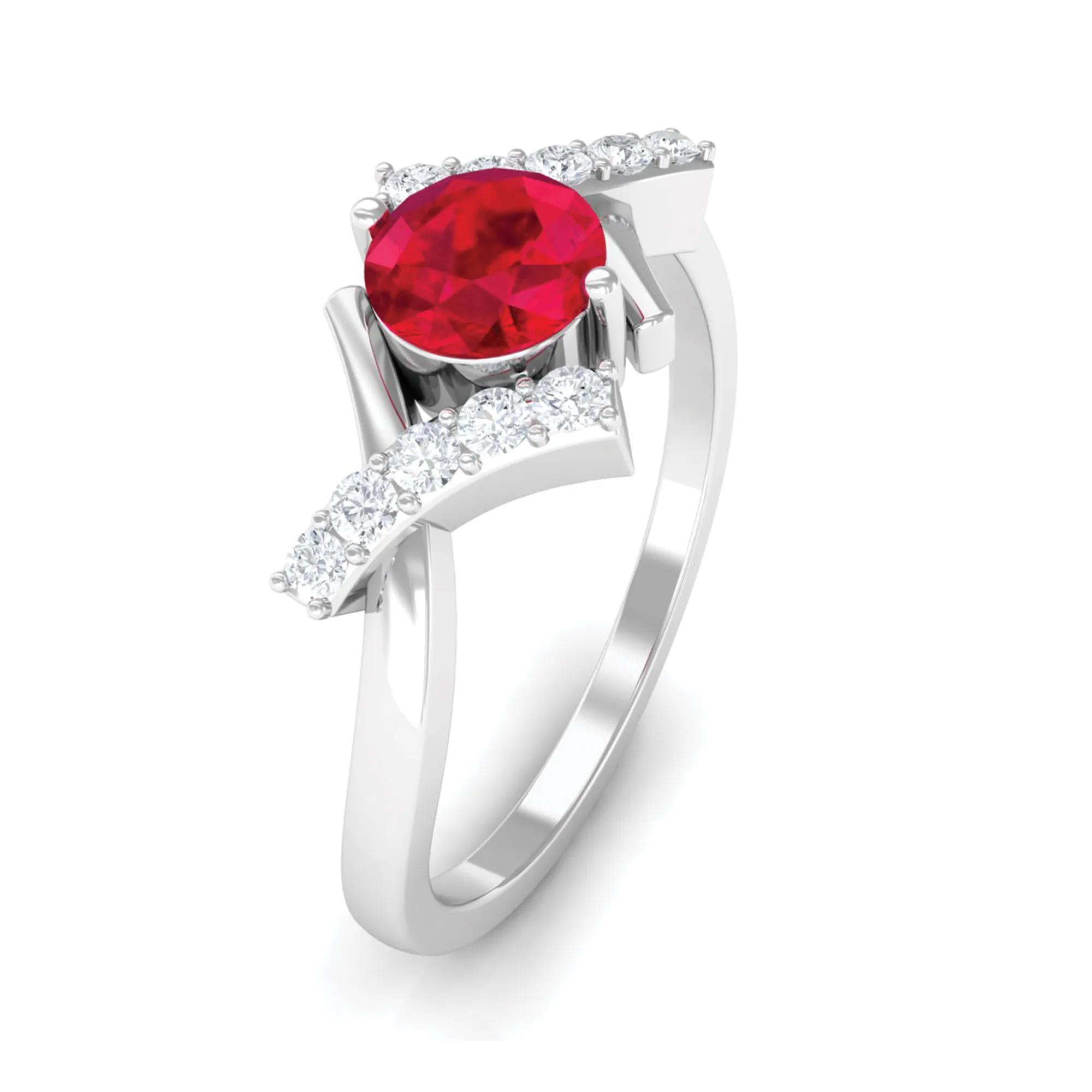 Solitaire Created Ruby Bypass Promise Ring with Diamond Accent