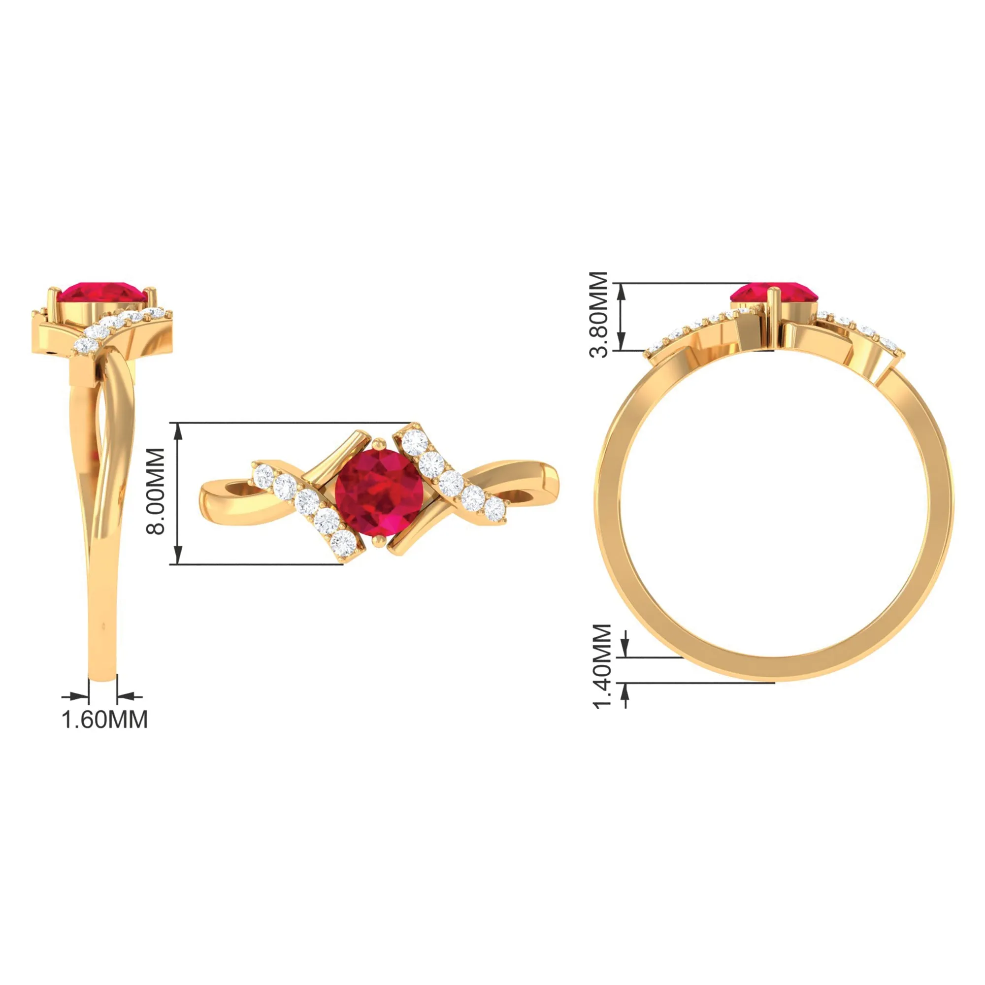 Solitaire Created Ruby Bypass Promise Ring with Diamond Accent