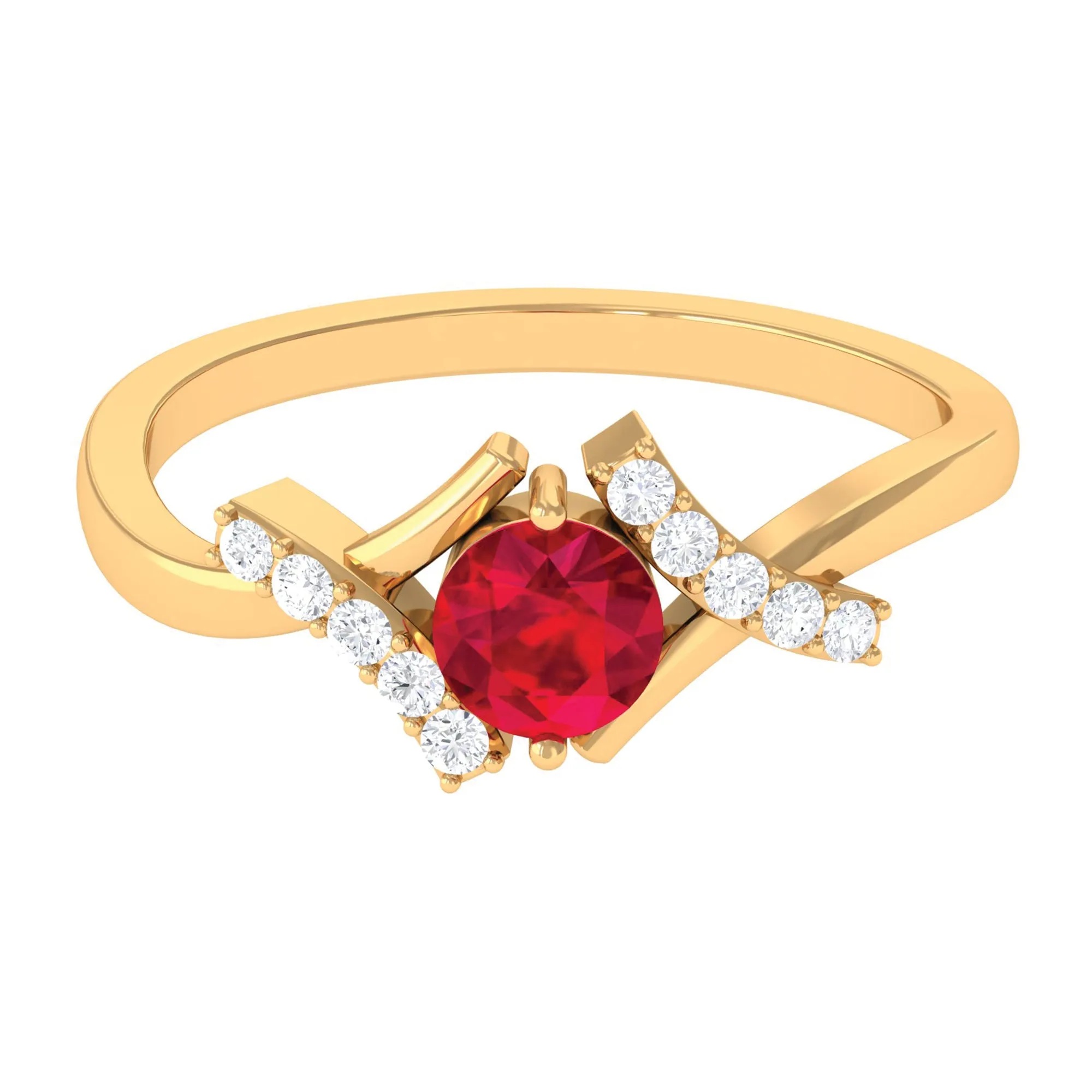 Solitaire Created Ruby Bypass Promise Ring with Diamond Accent