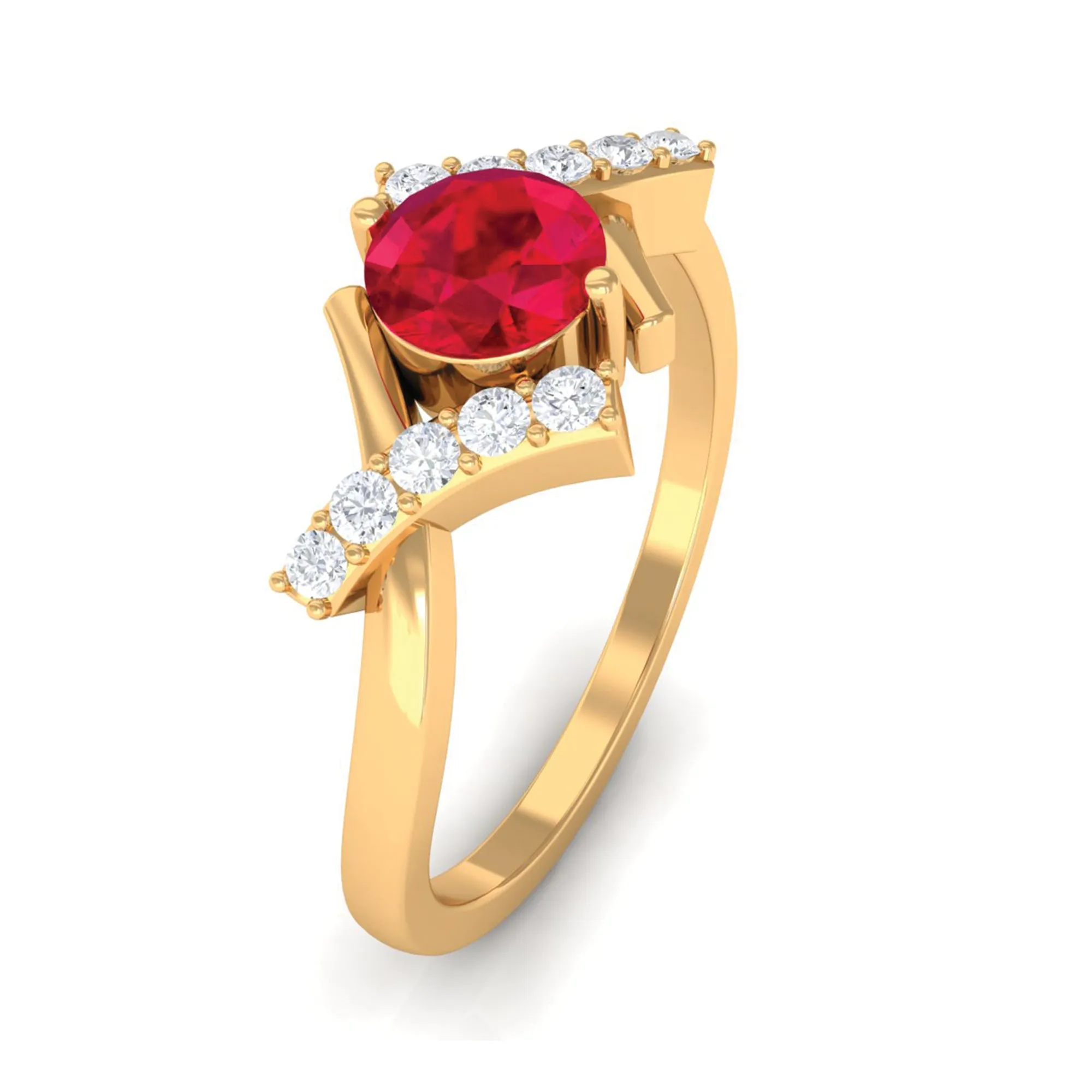 Solitaire Created Ruby Bypass Promise Ring with Diamond Accent