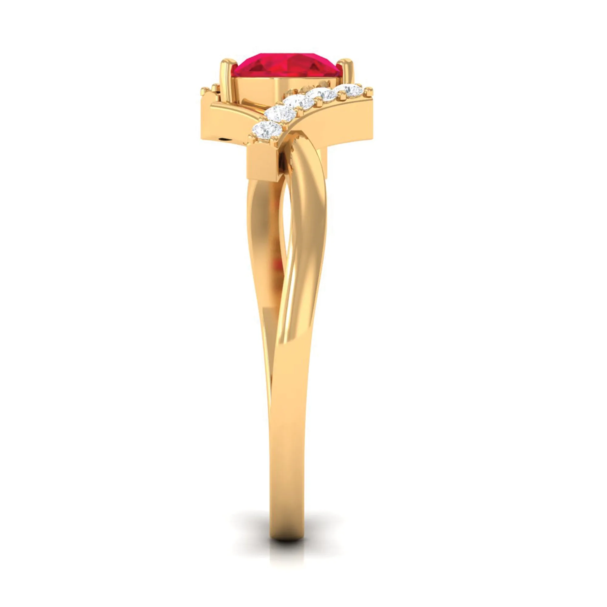 Solitaire Created Ruby Bypass Promise Ring with Diamond Accent