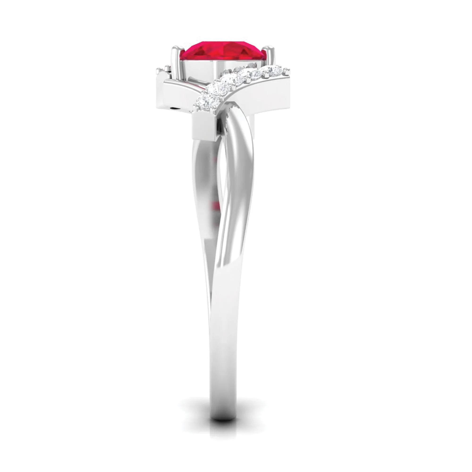 Solitaire Created Ruby Bypass Promise Ring with Diamond Accent