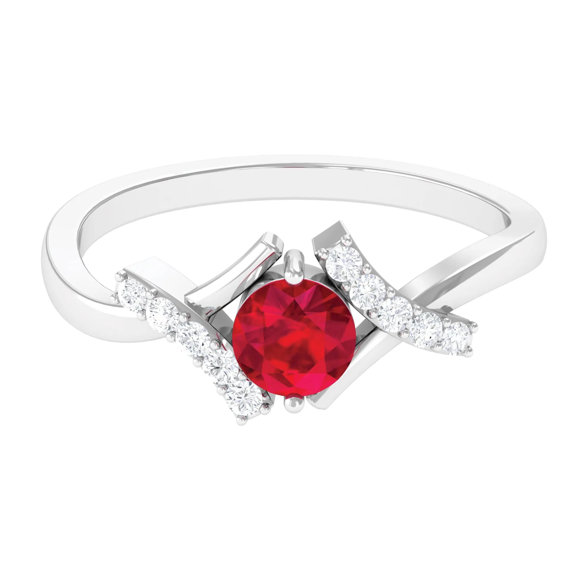 Solitaire Created Ruby Bypass Promise Ring with Diamond Accent