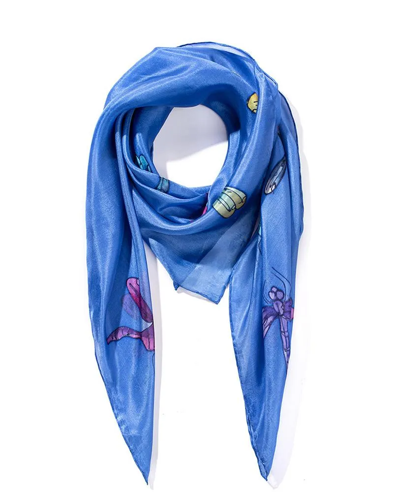 Square Hand Painted Silk Scarf - Dragonfly